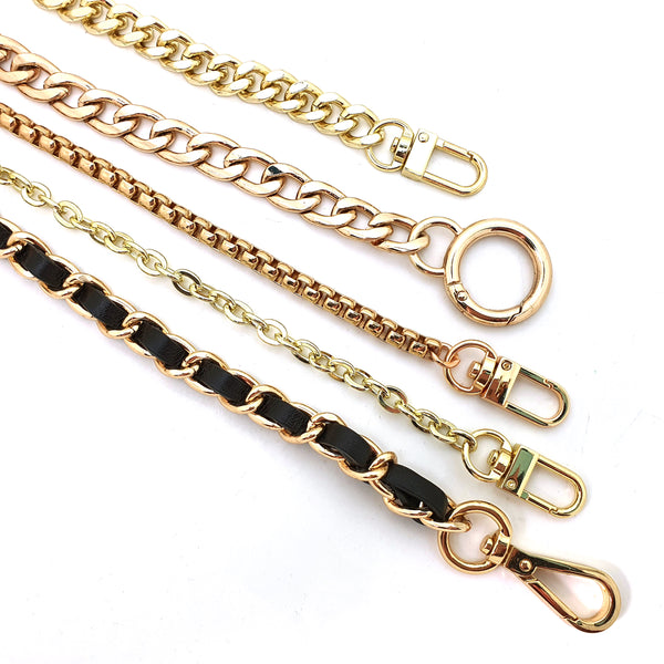 LOVLLE 4 pcs gold purse chain strap - flat iron bag chains with d ring  rivets for replacement shoulder handbag crossbody clutch wall