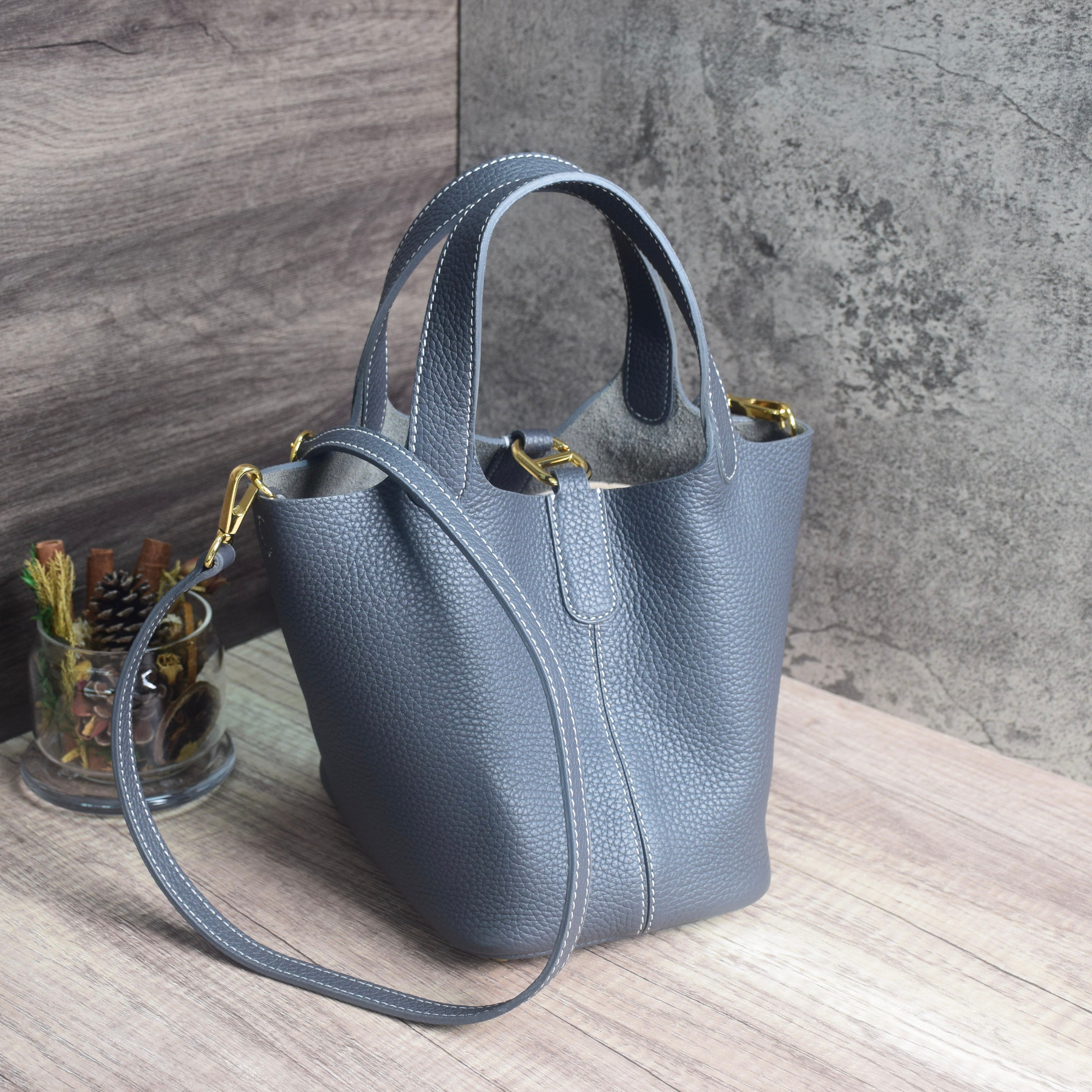 Josette - Versatile Bucket Bag - Grained Cowhide - ELEPHANT GREY dressupyourpurse