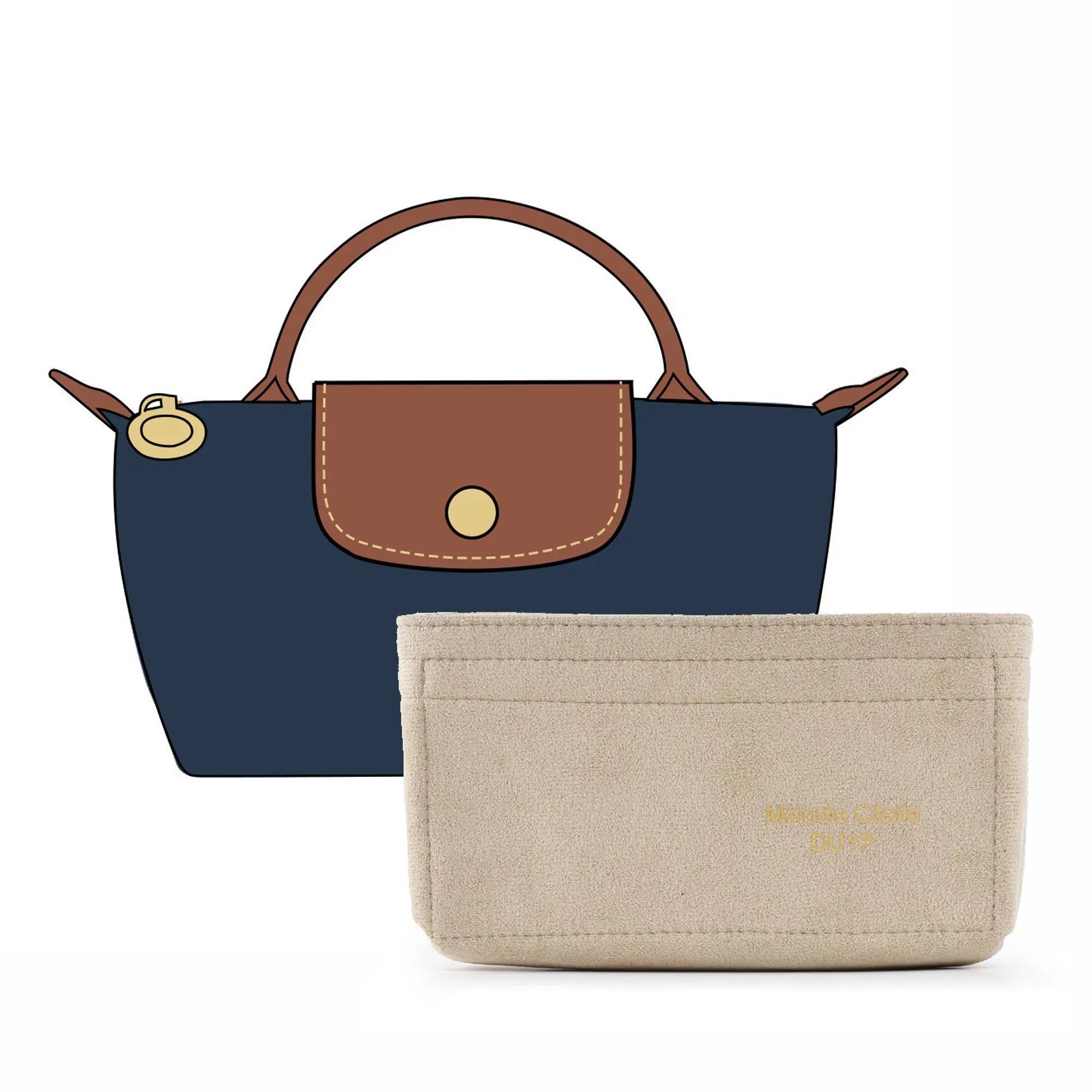 Suede Cotton Organizer for Le Pliage Pouch with Handle dressupyourpurse