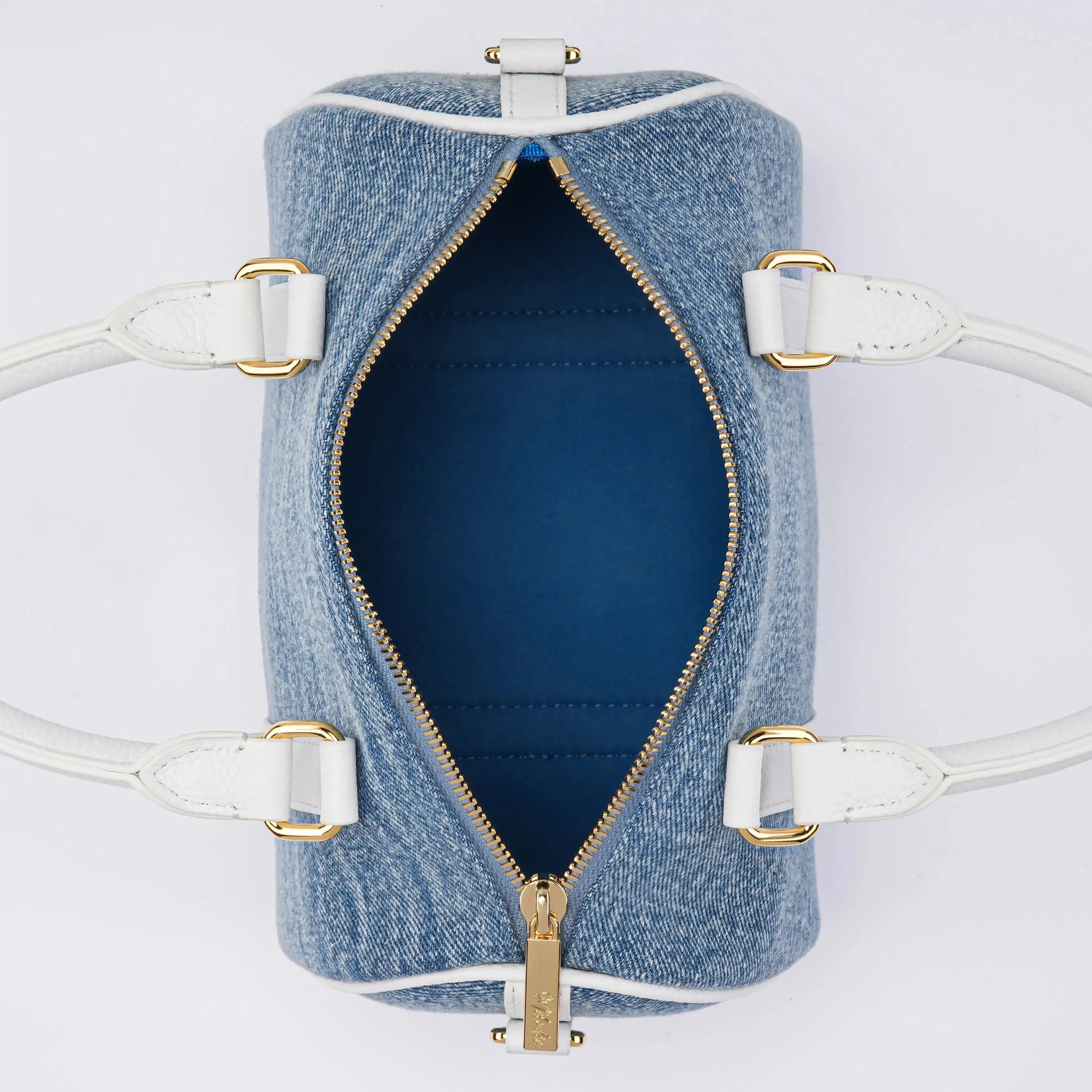 MINI BOSTON - Premium Denim & Togo Leather - Pearl White dressupyourpurse