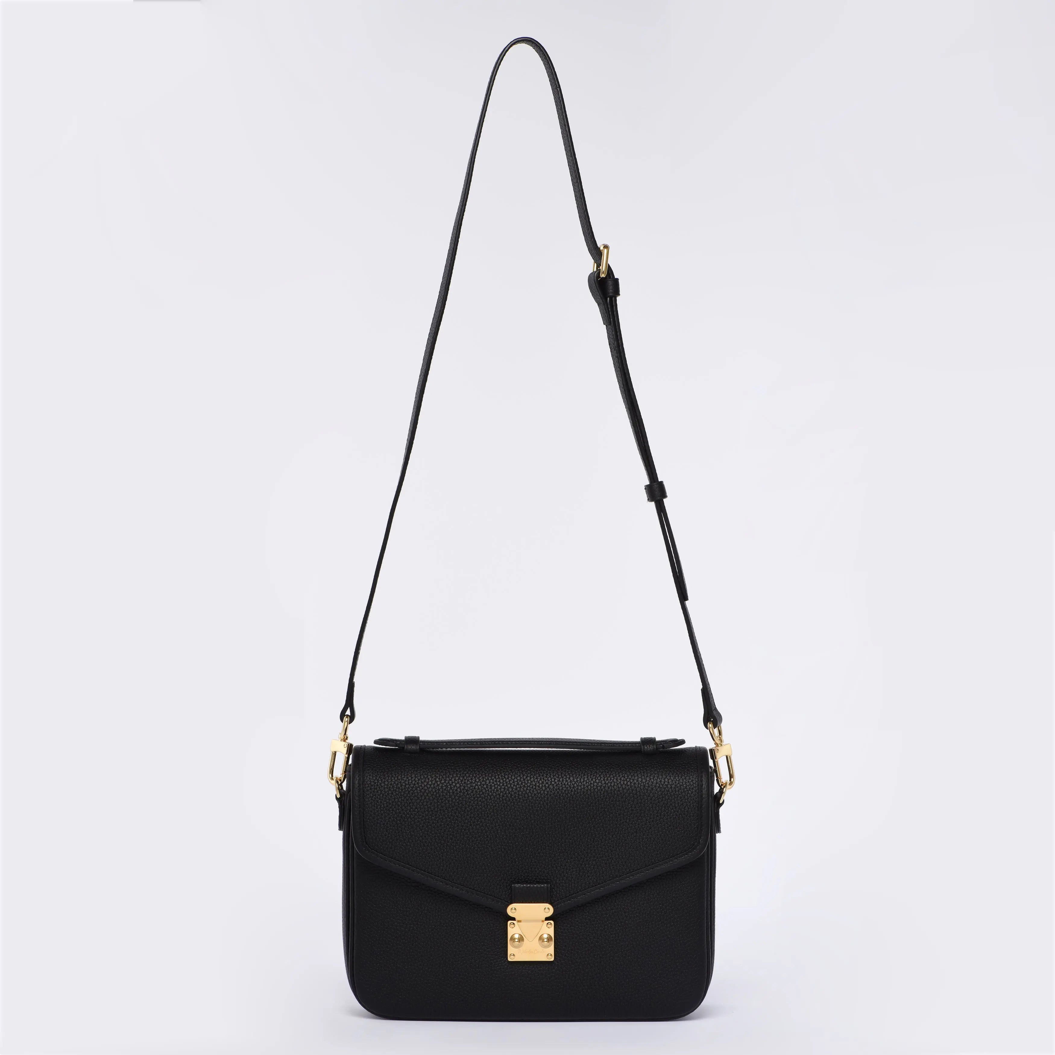 PARIS 15 - TOGO LEATHER - SATCHEL CROSSBODY BAG - BLACK dressupyourpurse