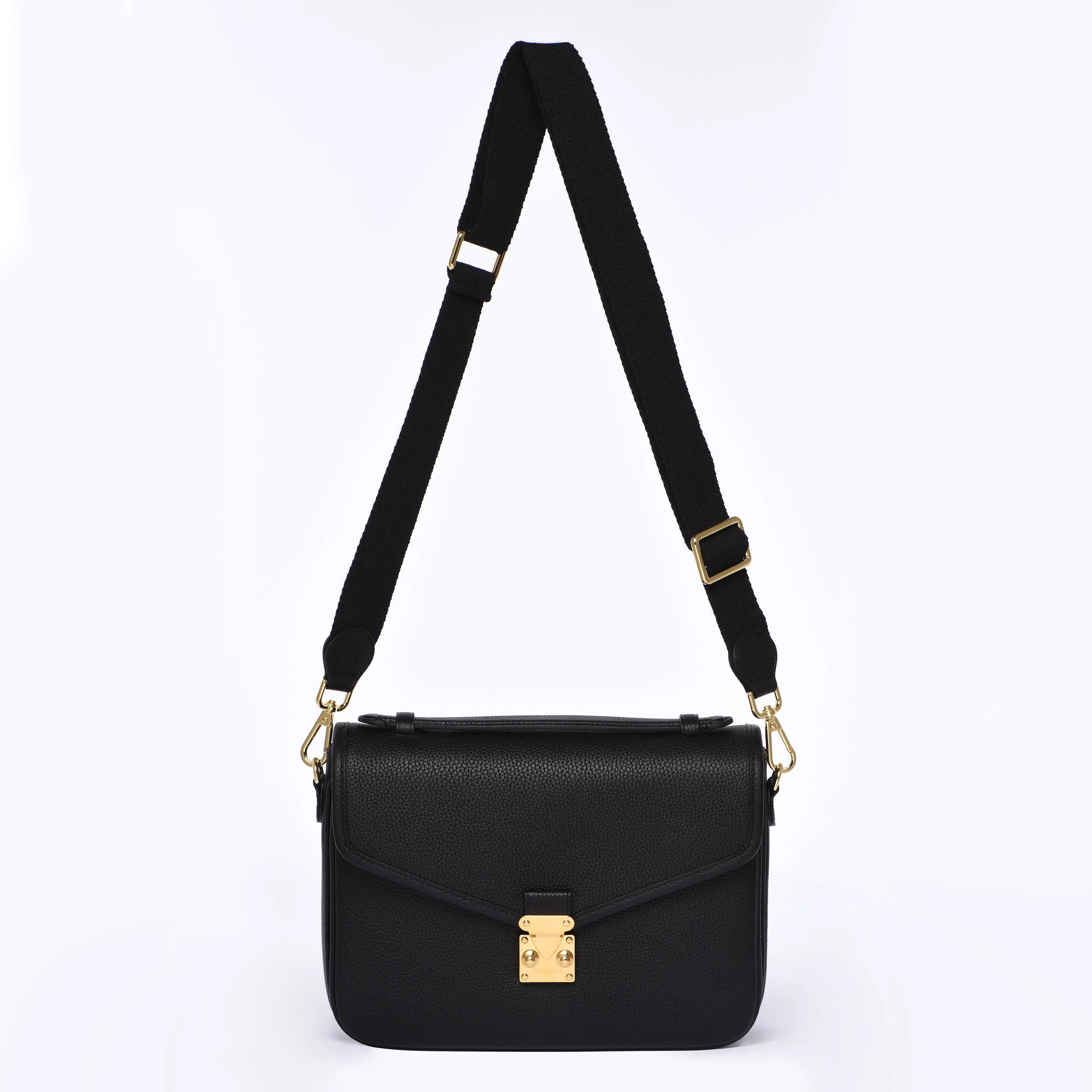PARIS 15 - TOGO LEATHER - SATCHEL CROSSBODY BAG - BLACK dressupyourpurse