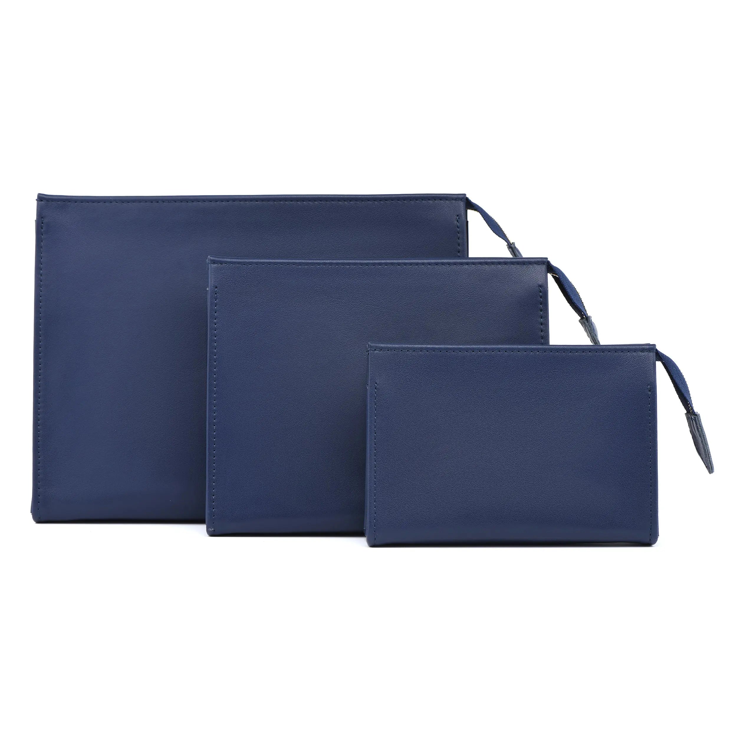 Trio Toiletry Pouch Set (15, 19 & 26) - Navy / Red dressupyourpurse