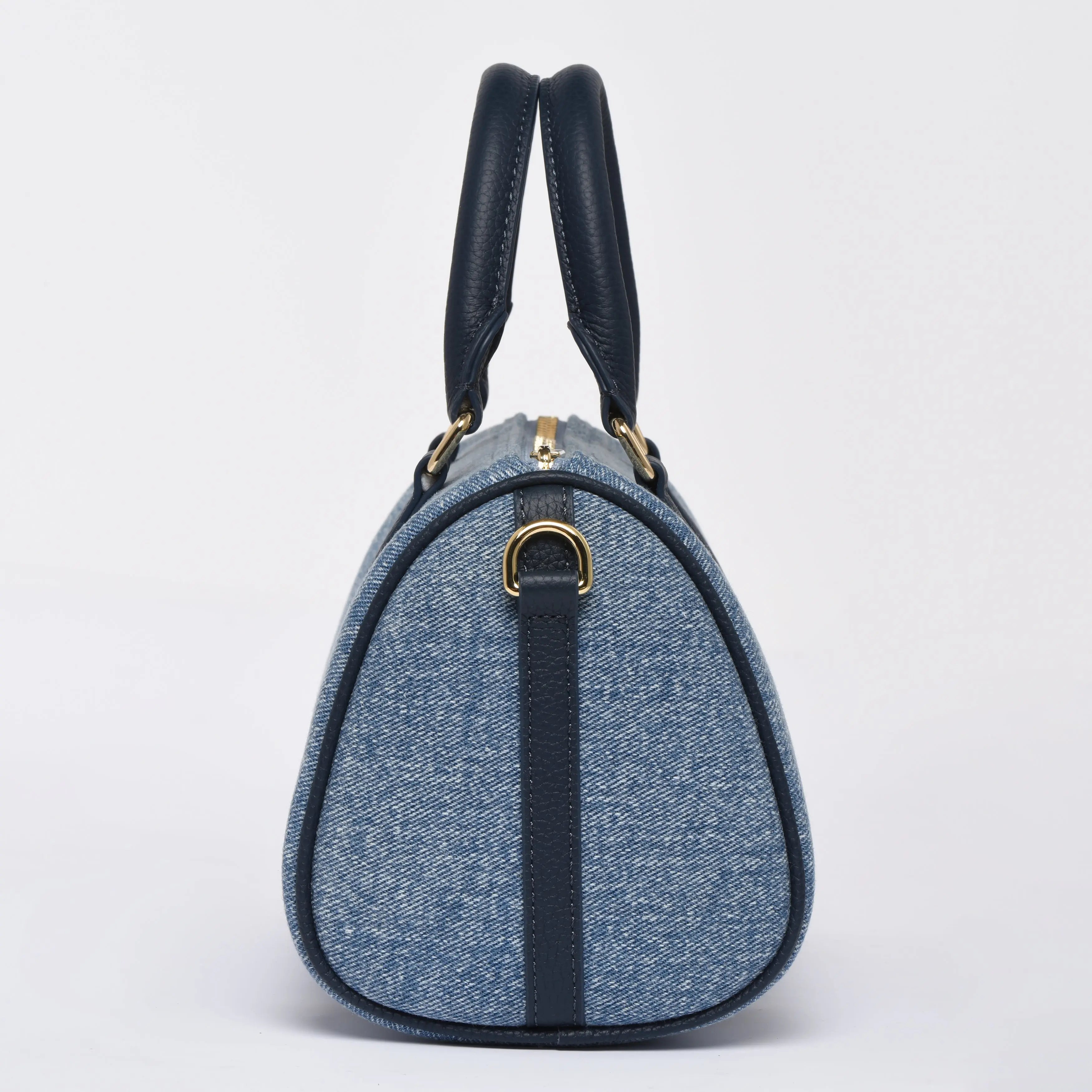 MINI BOSTON - Premium Denim & Togo Leather - Navy Blue dressupyourpurse