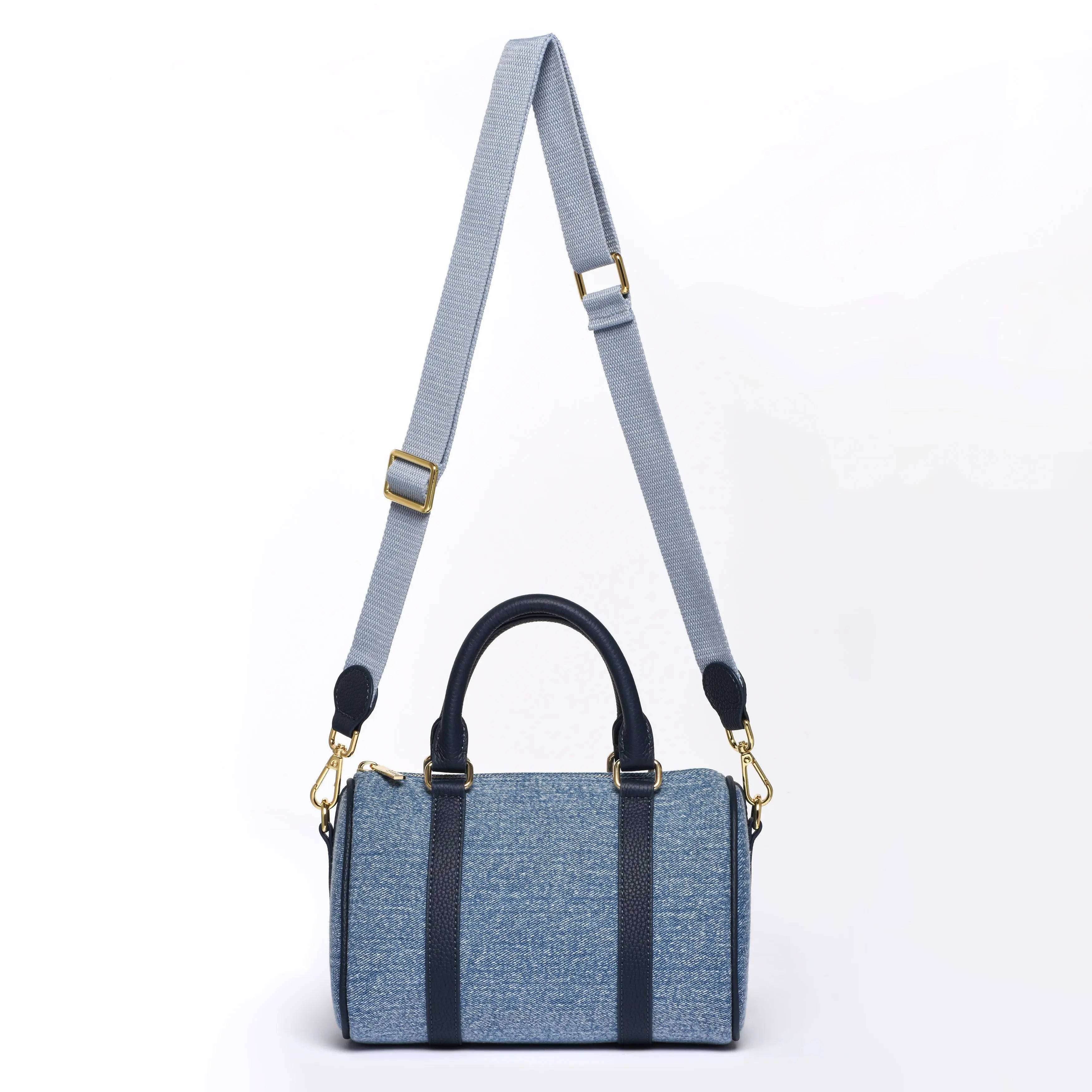 MINI BOSTON - Premium Denim & Togo Leather - Navy Blue dressupyourpurse