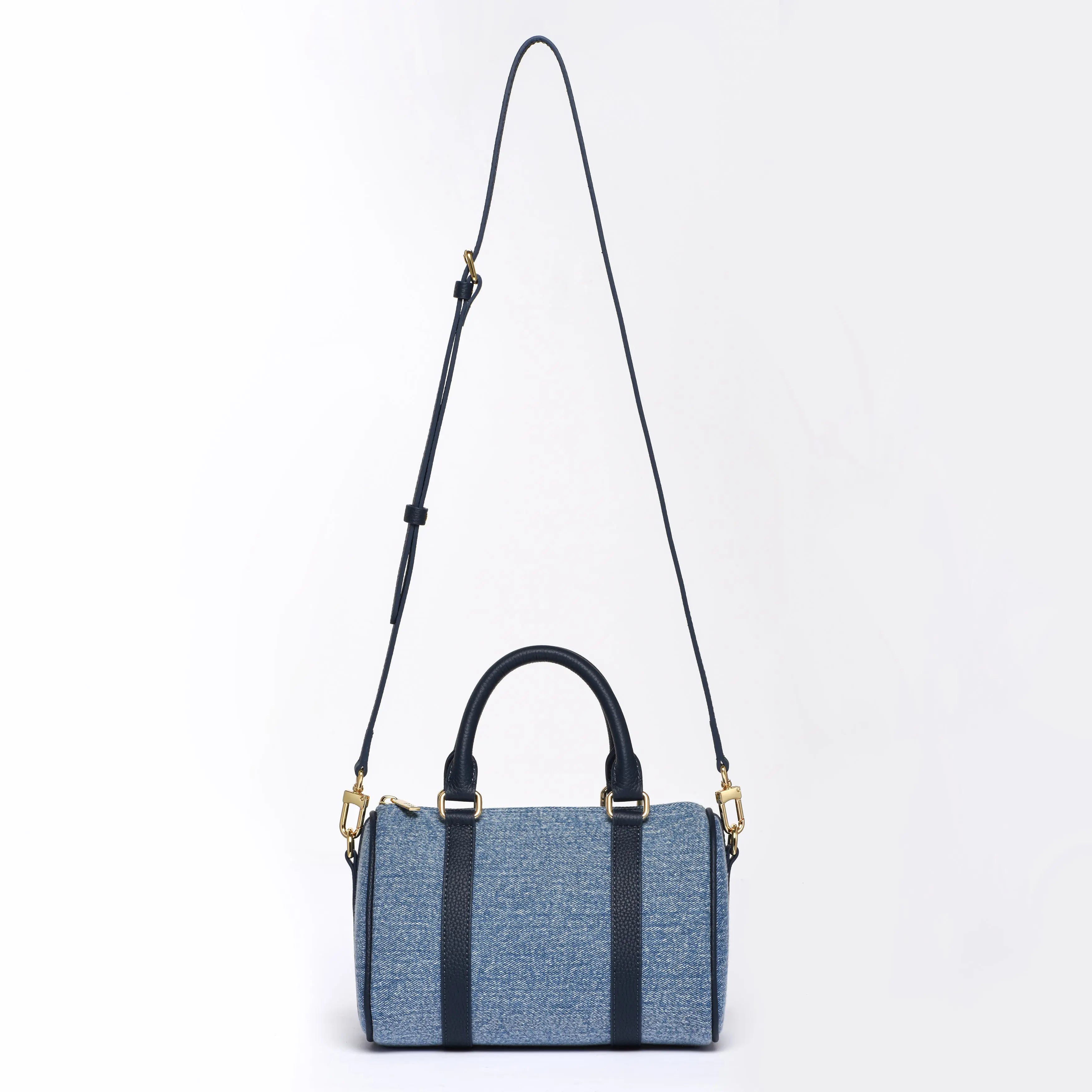 MINI BOSTON - Premium Denim & Togo Leather - Navy Blue dressupyourpurse