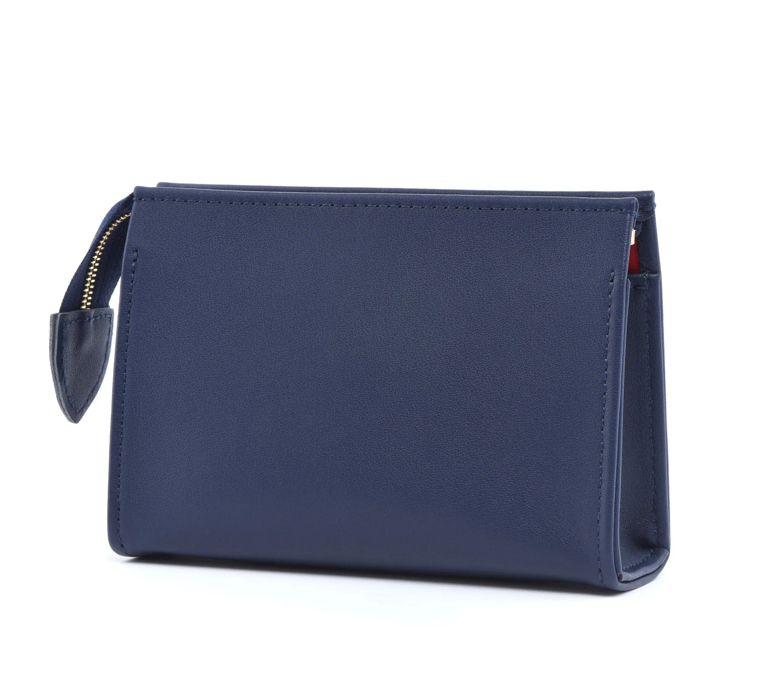 Leather Toiletry Pouch 15 - Navy / Red dressupyourpurse