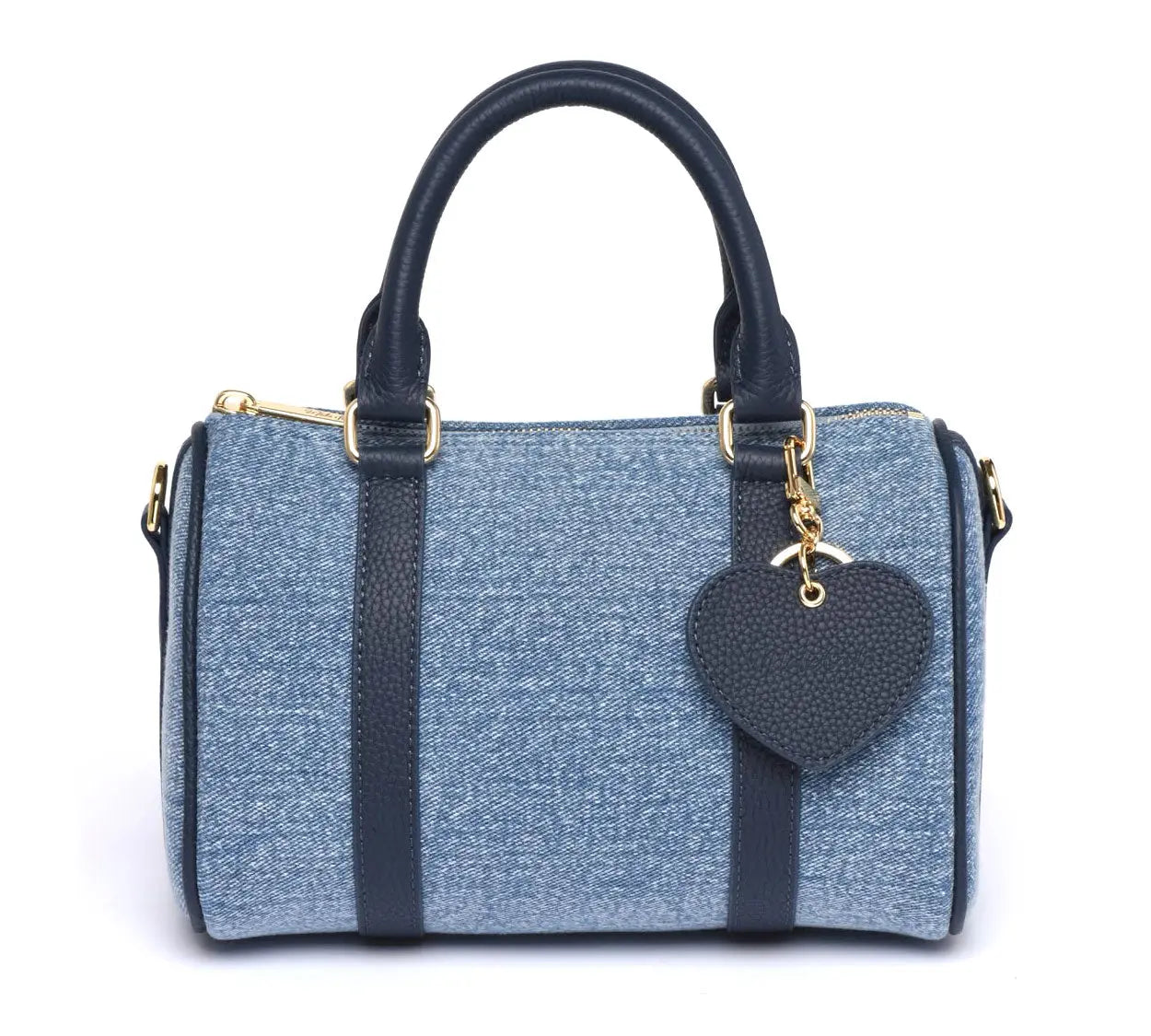 MINI BOSTON - Premium Denim & Togo Leather - Navy Blue dressupyourpurse