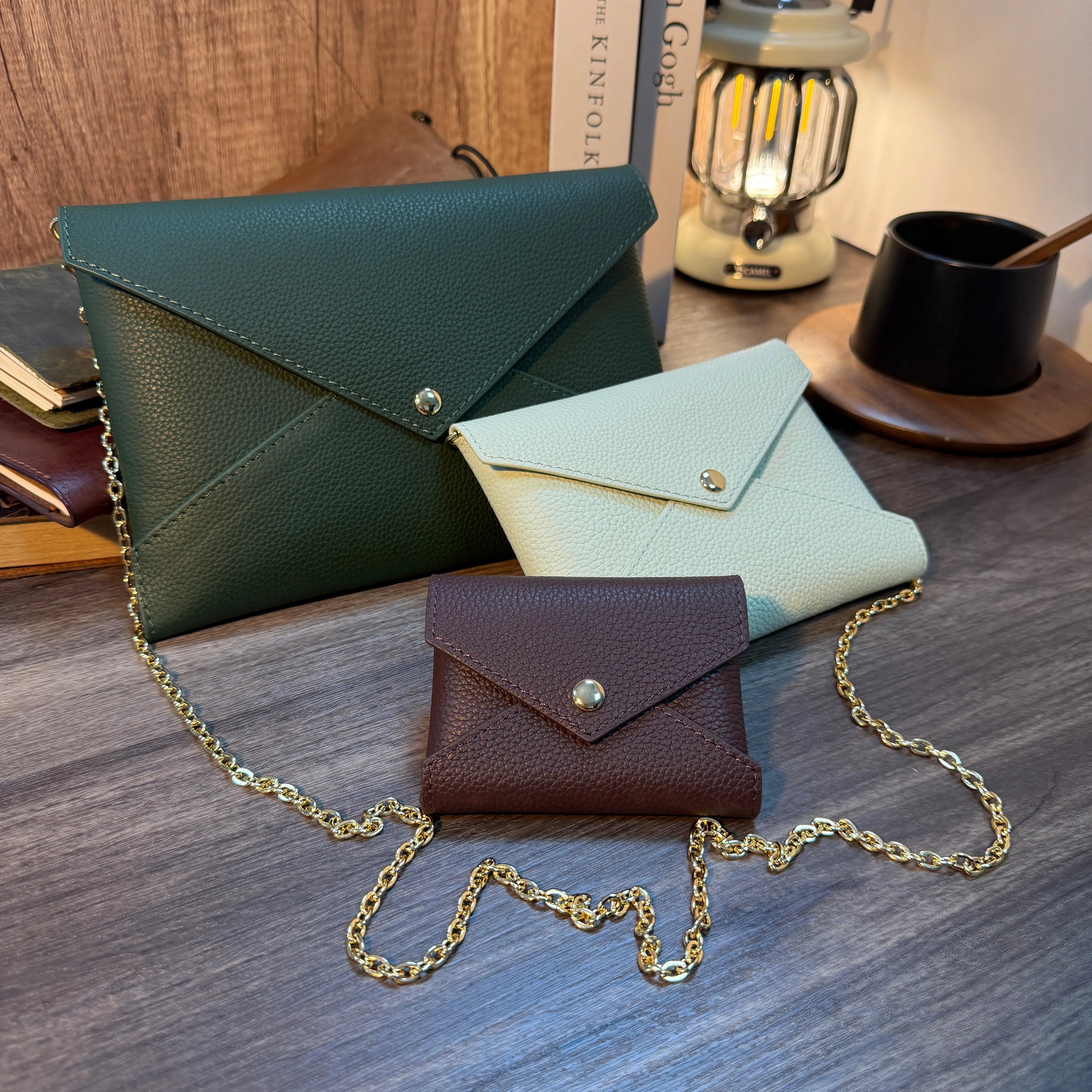 Togo Leather - Envelope trio - Clutch Set - Green Palette dressupyourpurse