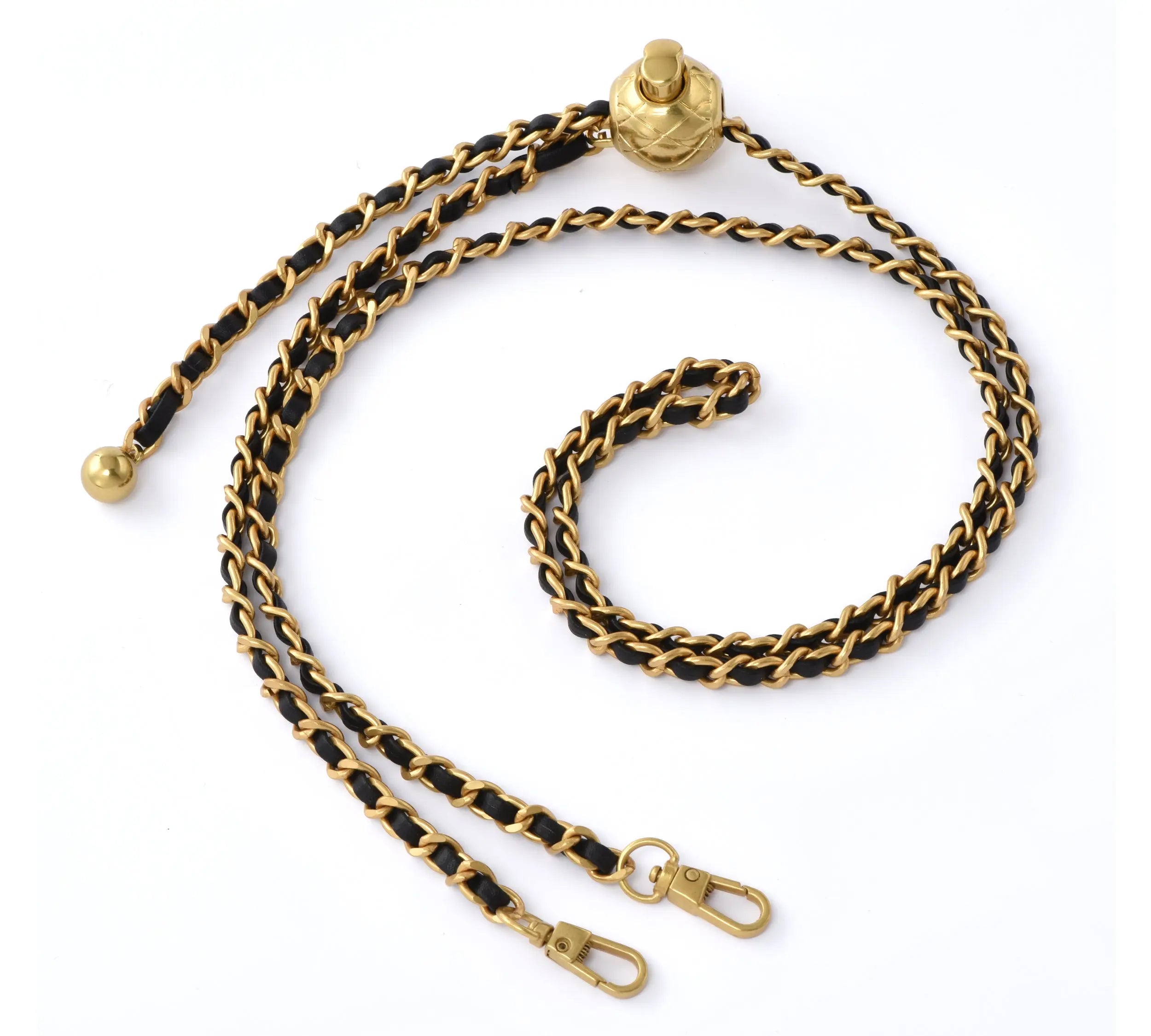 BRASS METAL AND BLACK LEATHER ADJUSTABLE CHAIN dressupyourpurse