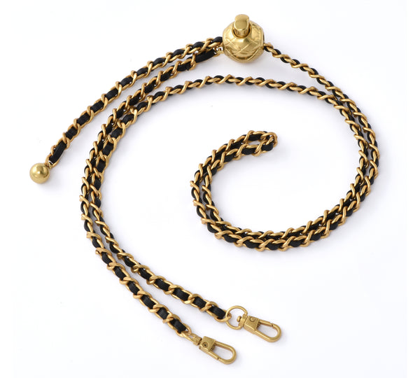 BRASS METAL AND BLACK LEATHER ADJUSTABLE CHAIN