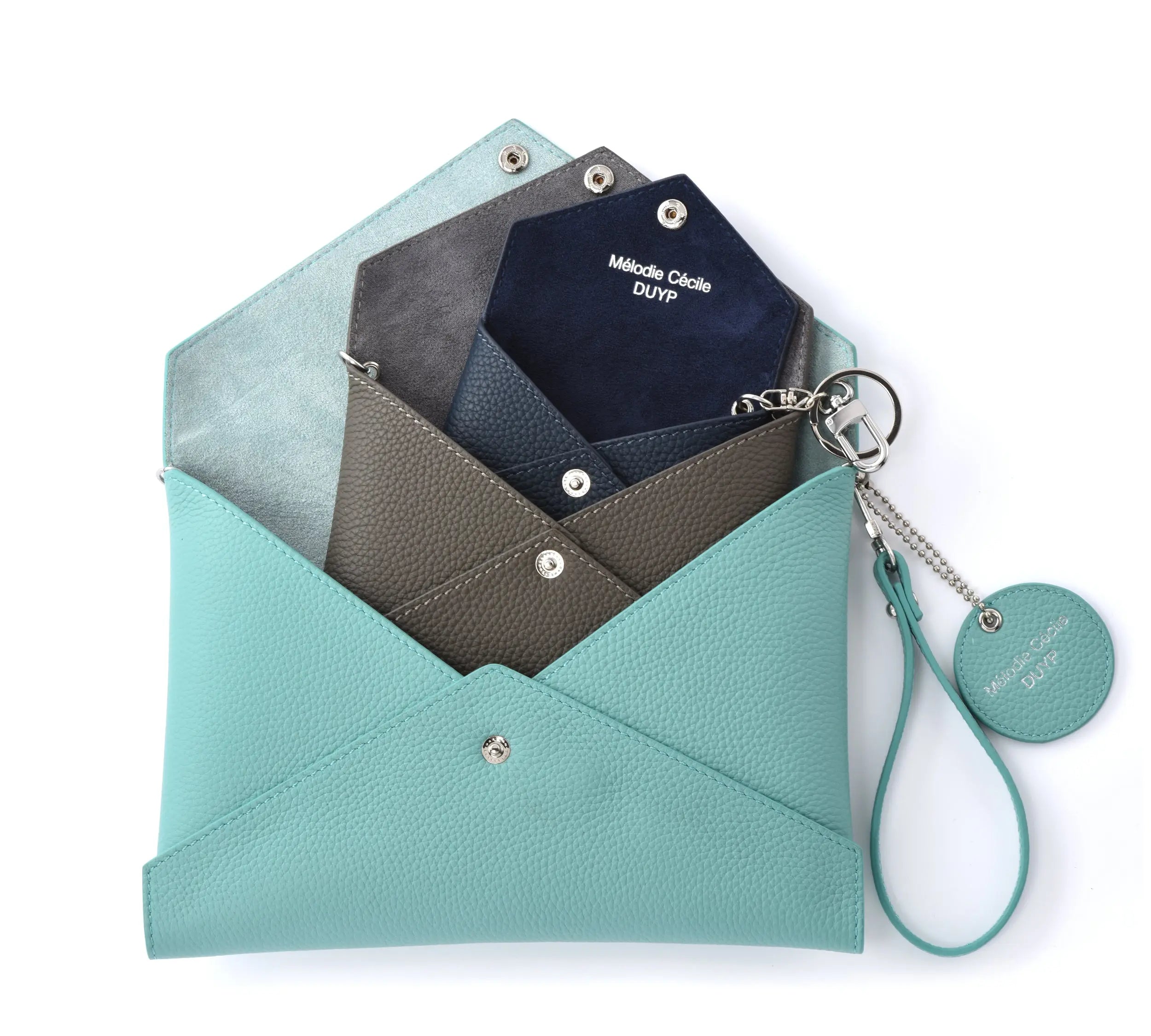 Togo Leather - Envelope Trio - Clutch Set - TIFFANY BLUE - GREY - NAVY (silver hdw) dressupyourpurse