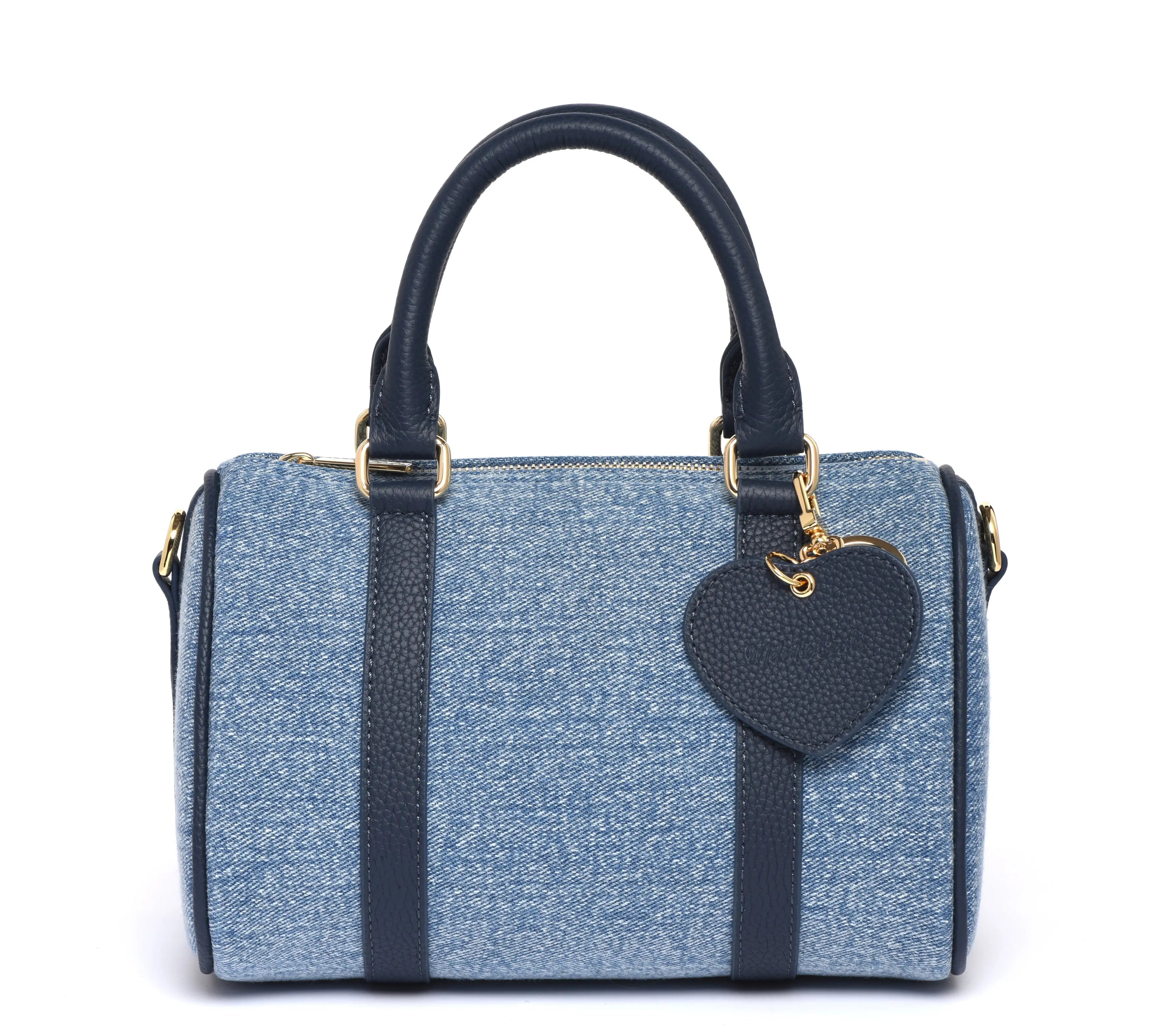 MINI BOSTON - Premium Denim & Togo Leather - Navy Blue dressupyourpurse