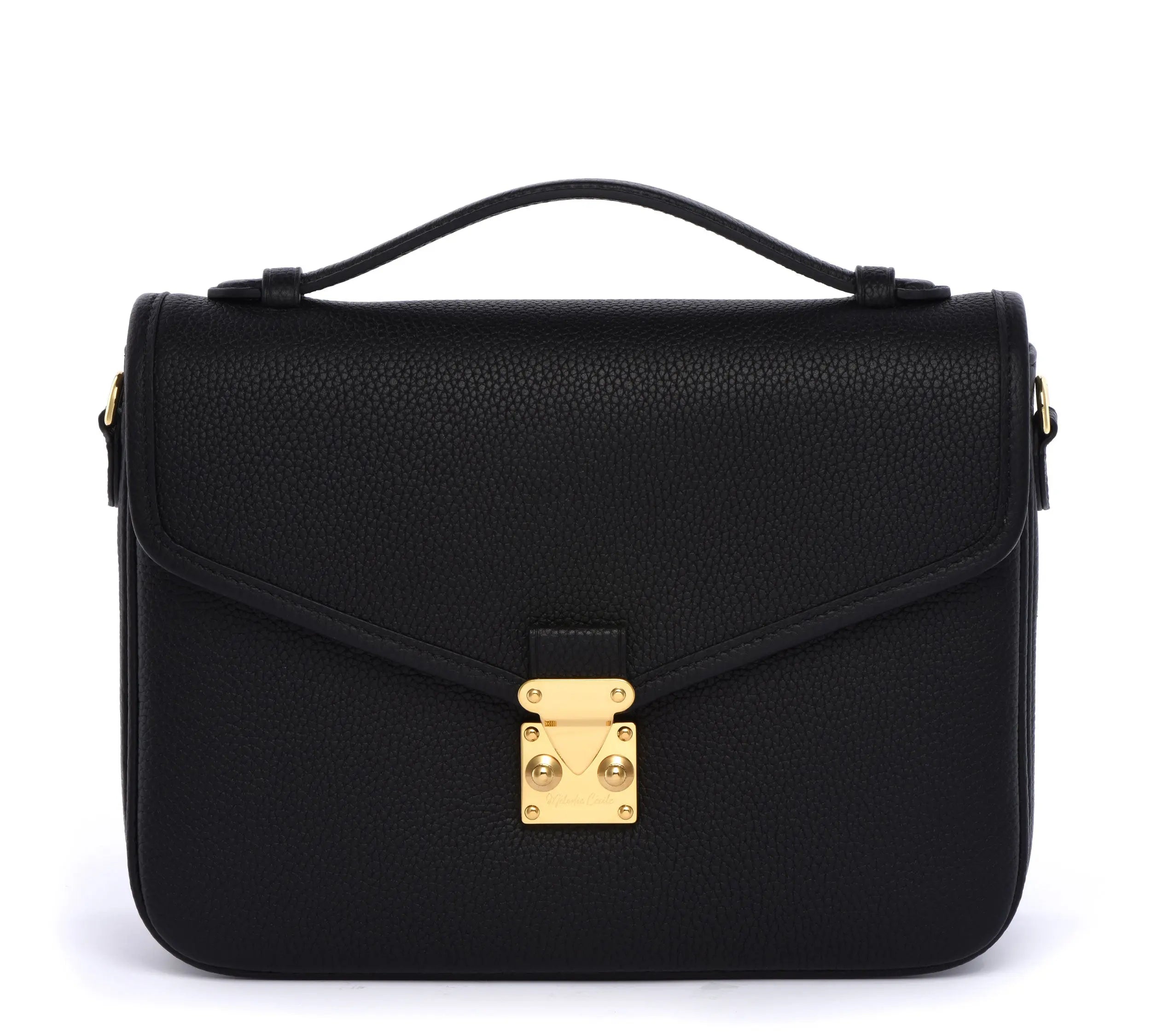 PARIS 15 - TOGO LEATHER - SATCHEL CROSSBODY BAG - BLACK dressupyourpurse