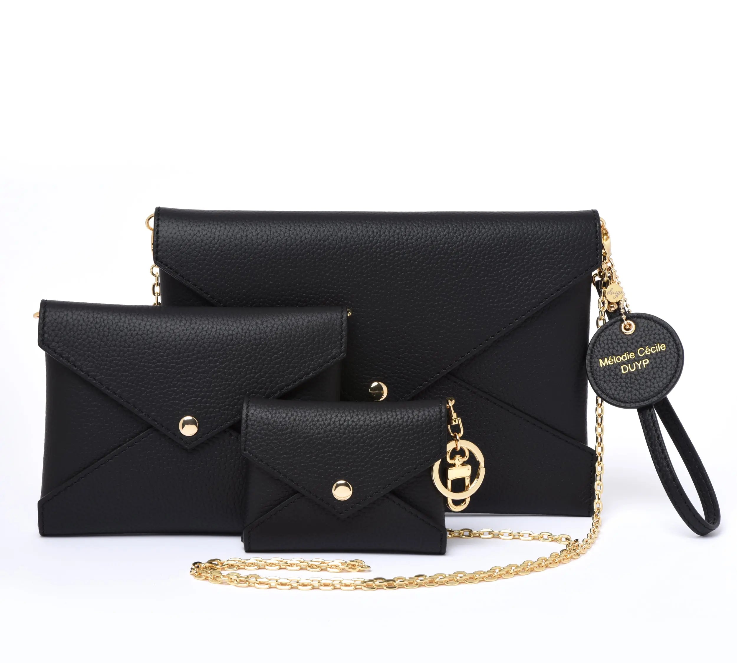 Togo Leather - Envelope trio - Clutch Set - BLACK dressupyourpurse