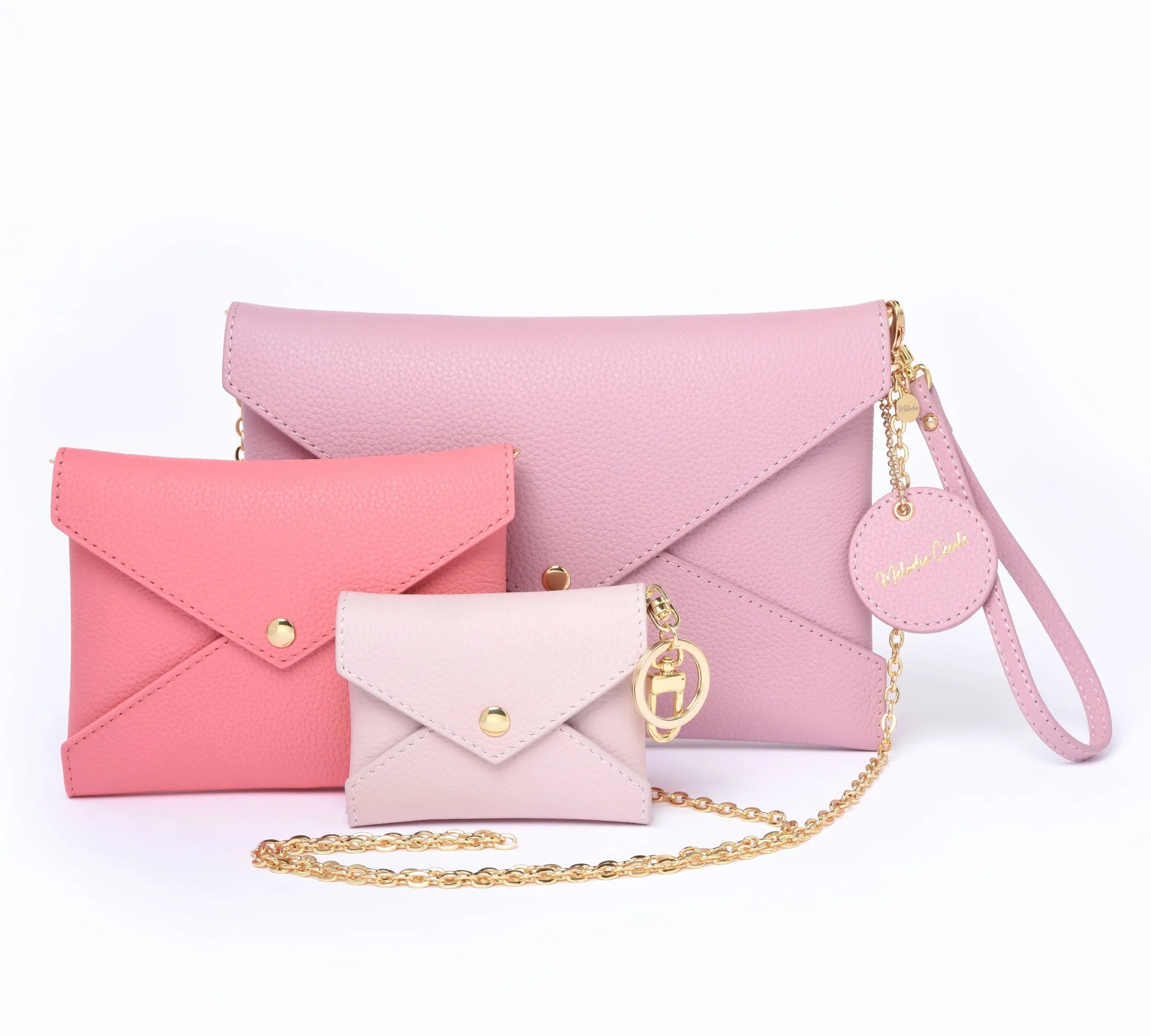 Togo Leather - Envelope trio - Clutch Set - PINK PALETTE dressupyourpurse