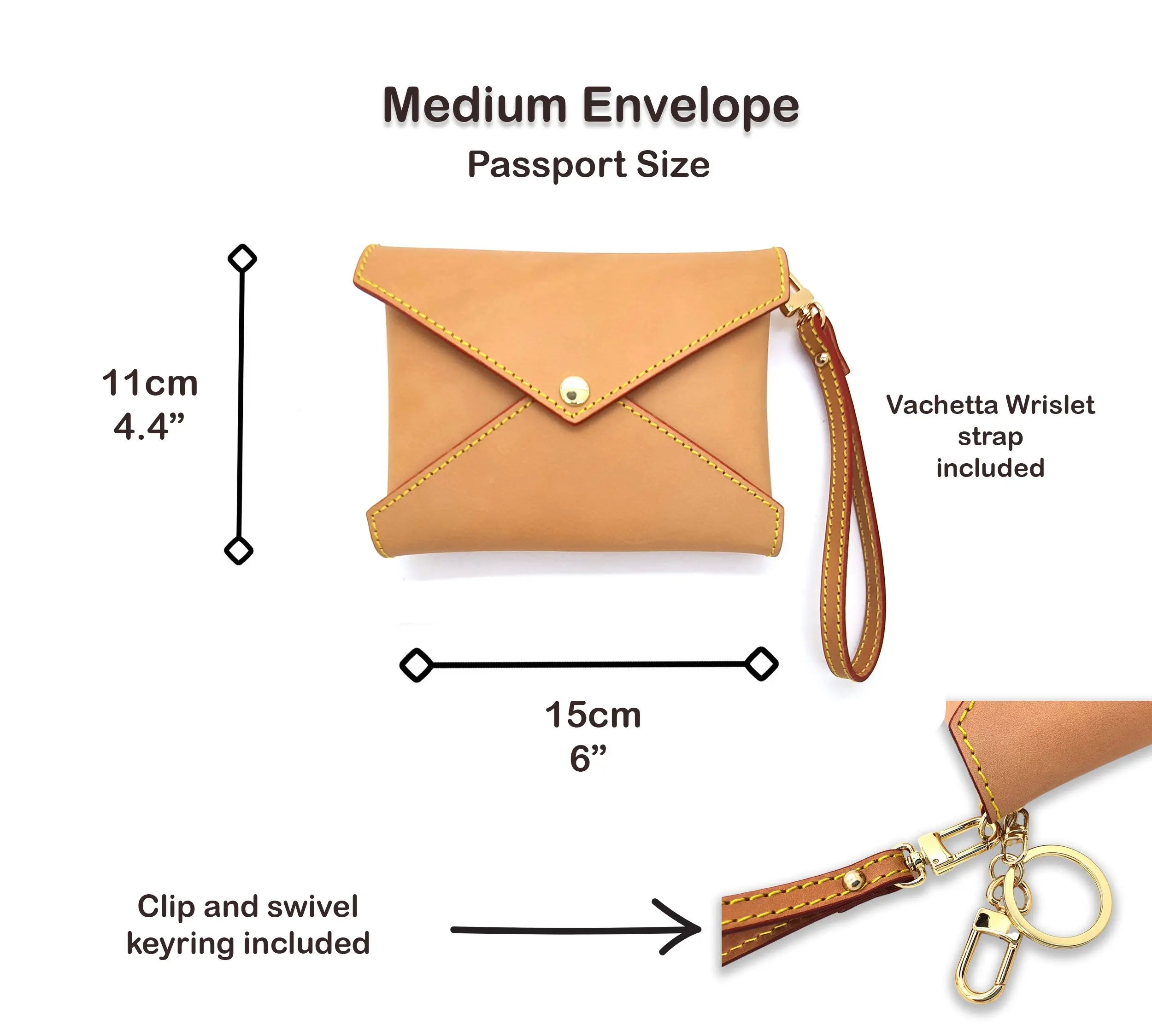 HONEY VACHETTA LEATHER MEDIUM SIZE ENVELOPE CLUTCH dressupyourpurse