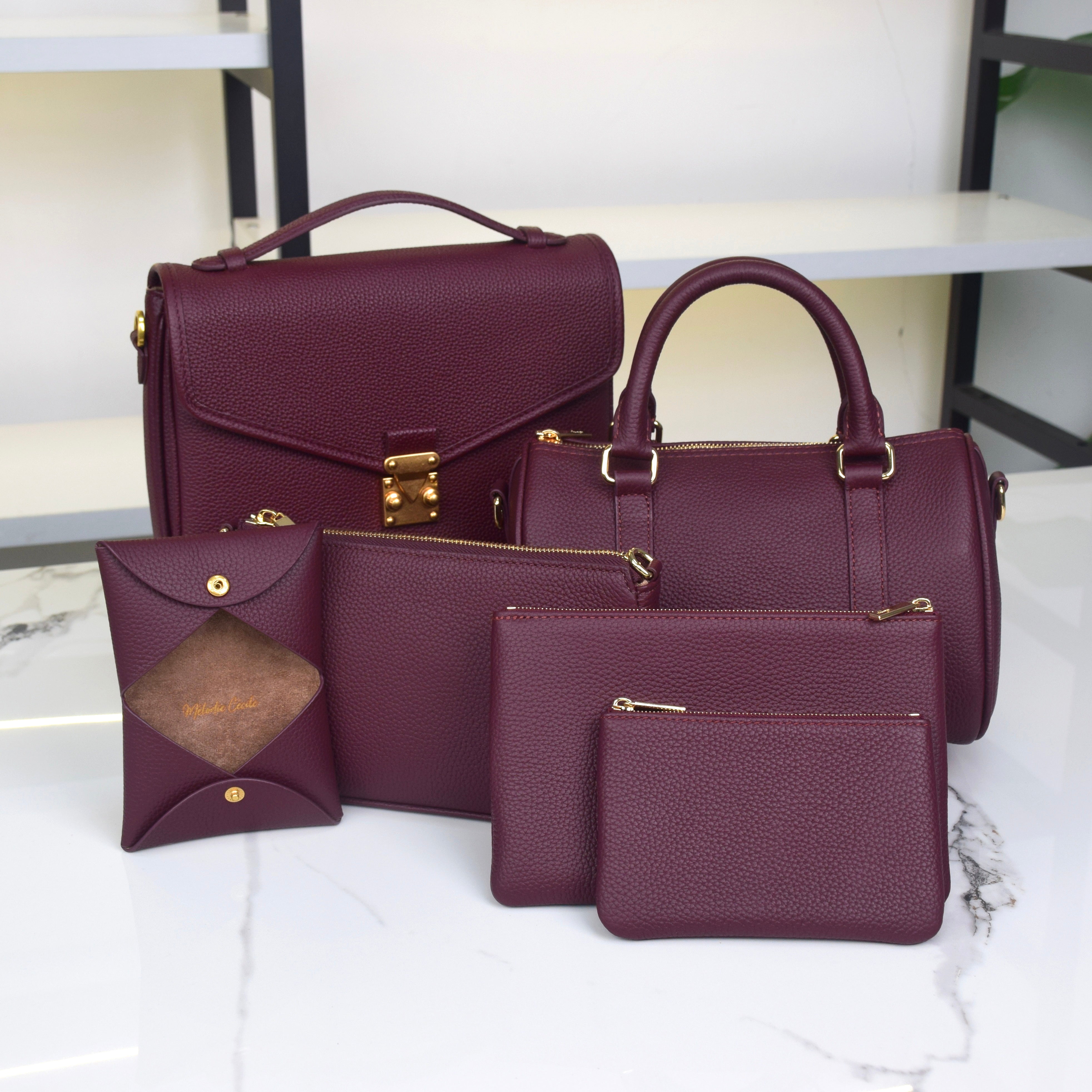 Burgundy Grained leather  - Mini Boston bag