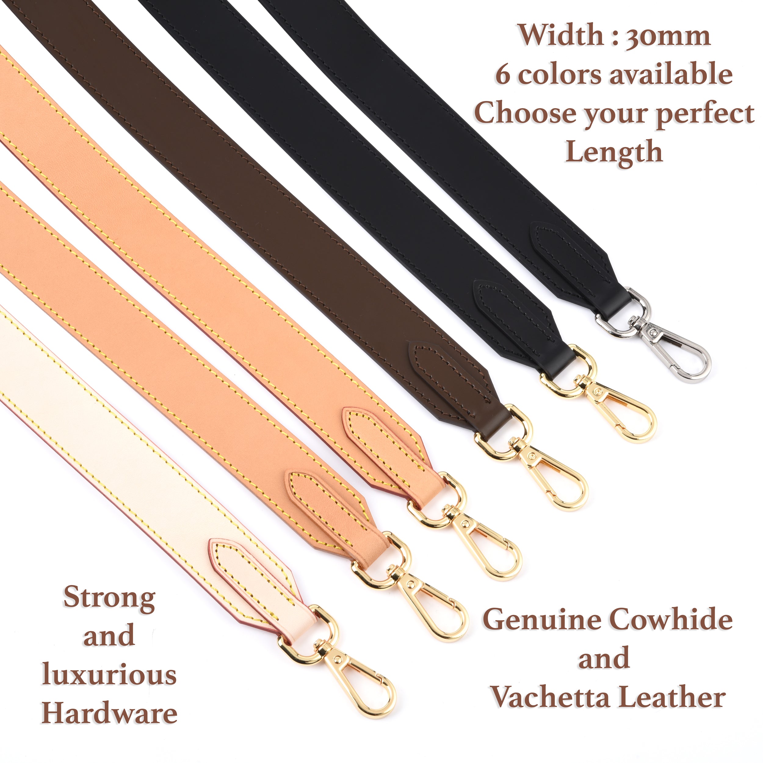 30mm Large Crossbody Leather Strap - 6 colors - 5 sizes