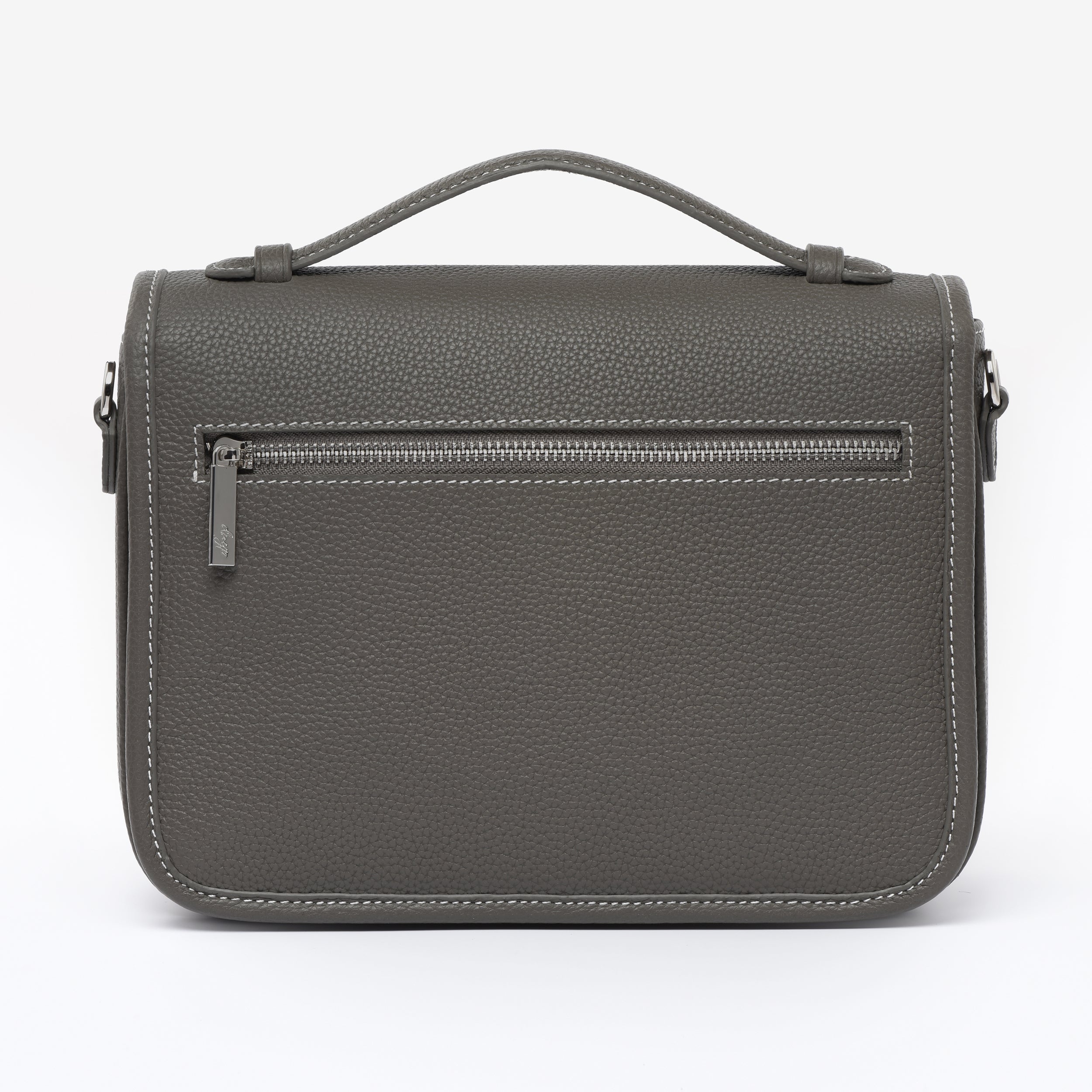 Graphite grey Togo Leather - "Paris15" Satchel Crossbody bag