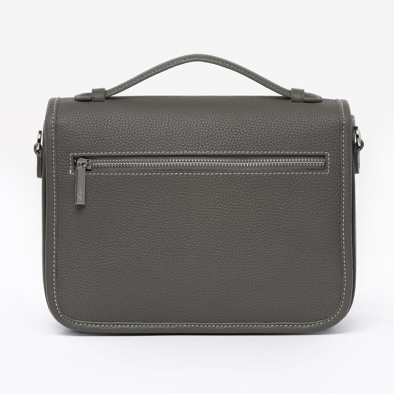 Graphite grey Togo Leather - "Paris15" Satchel Crossbody bag