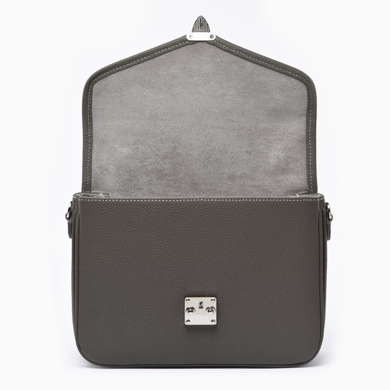 Graphite grey Togo Leather - "Paris15" Satchel Crossbody bag