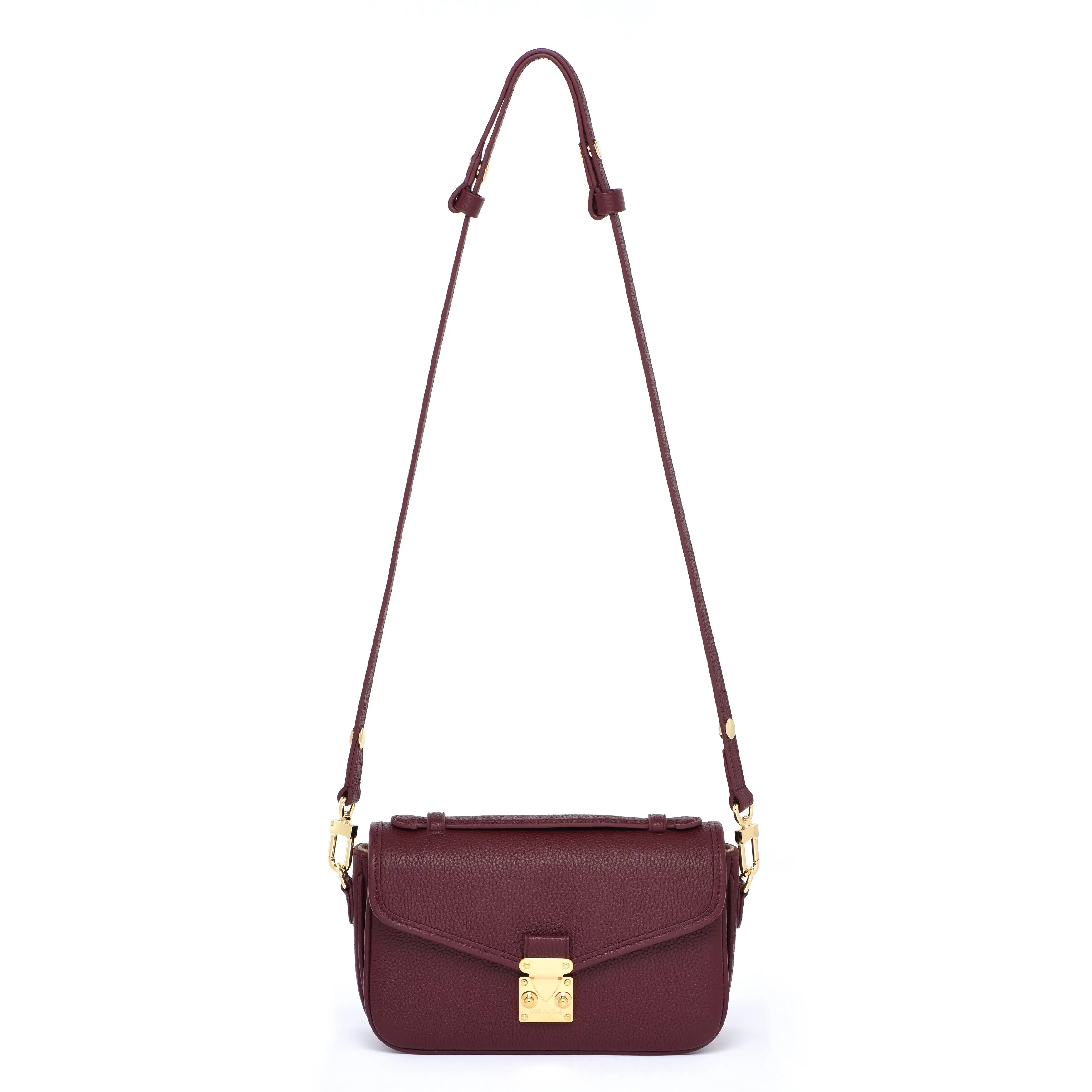 Pre Order - Petit PARIS 15 - Togo Leather Satchel bag - Burgundy dressupyourpurse