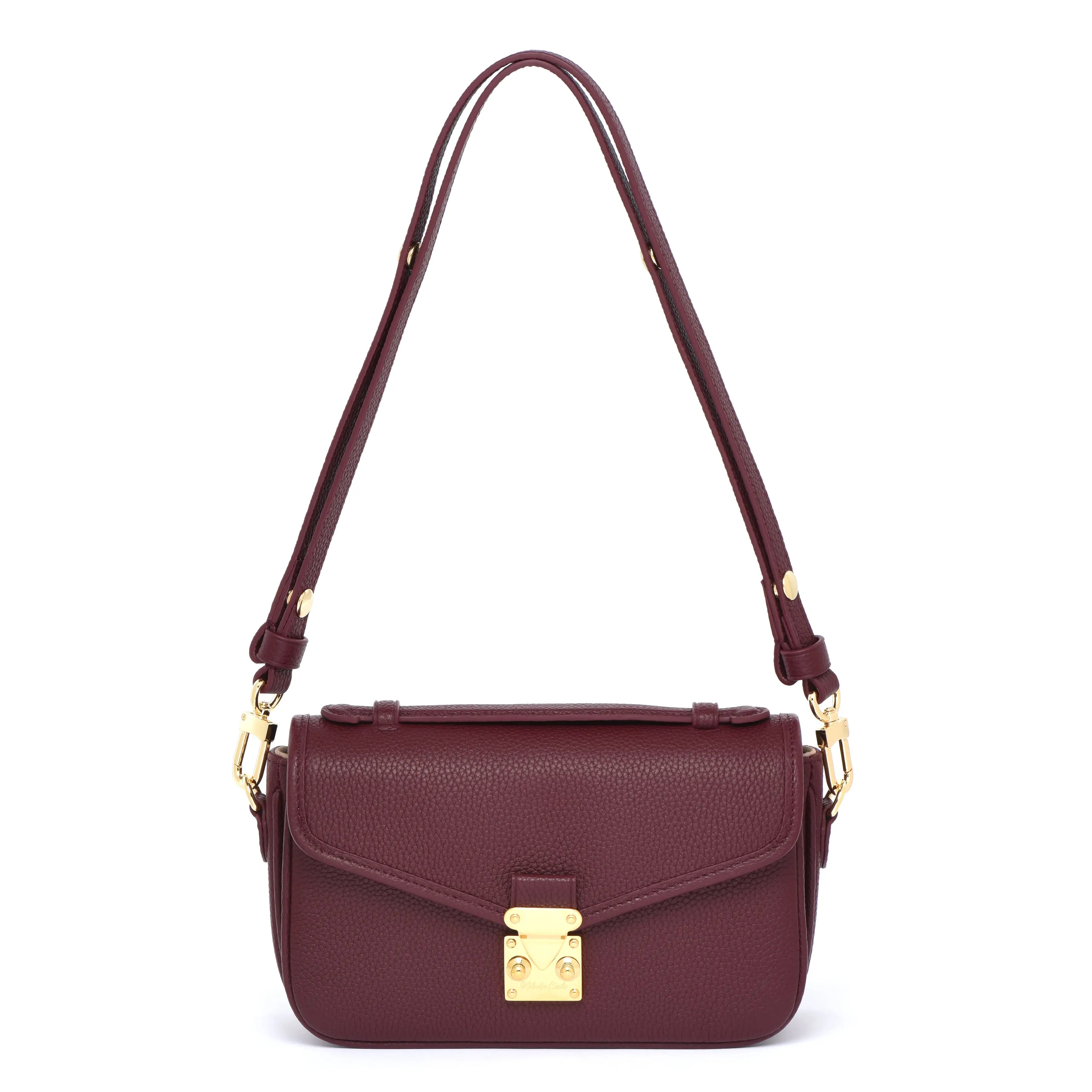 Pre Order - Petit PARIS 15 - Togo Leather Satchel bag - Burgundy dressupyourpurse