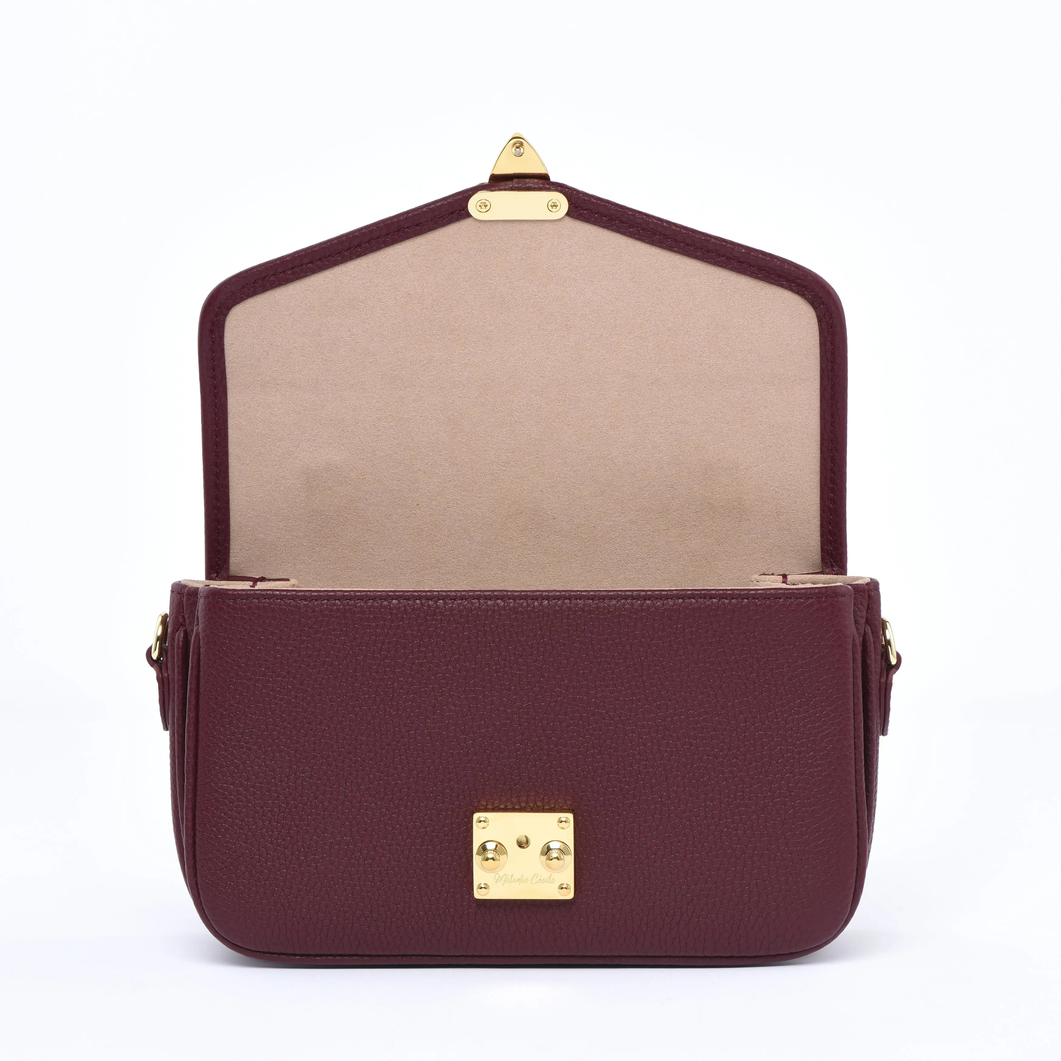 Pre Order - Petit PARIS 15 - Togo Leather Satchel bag - Burgundy dressupyourpurse