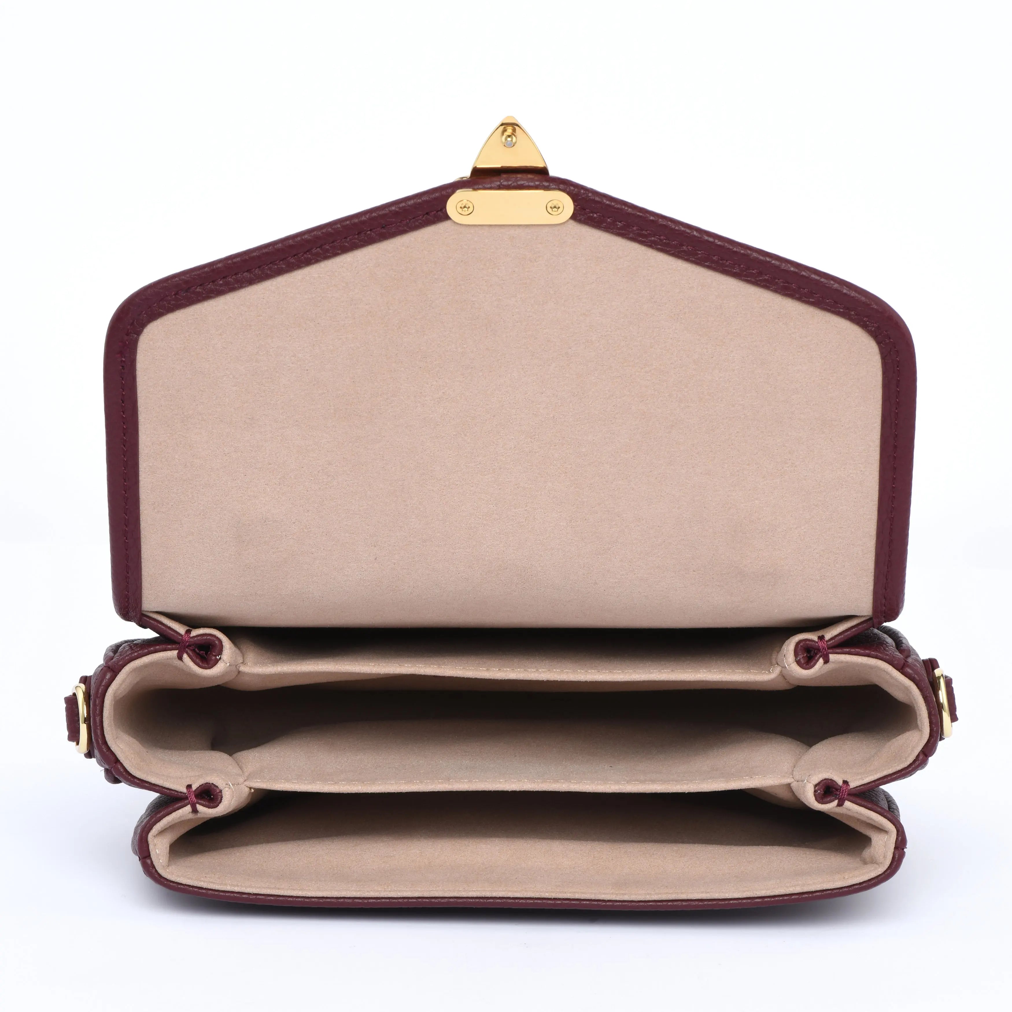 Pre Order - Petit PARIS 15 - Togo Leather Satchel bag - Burgundy dressupyourpurse