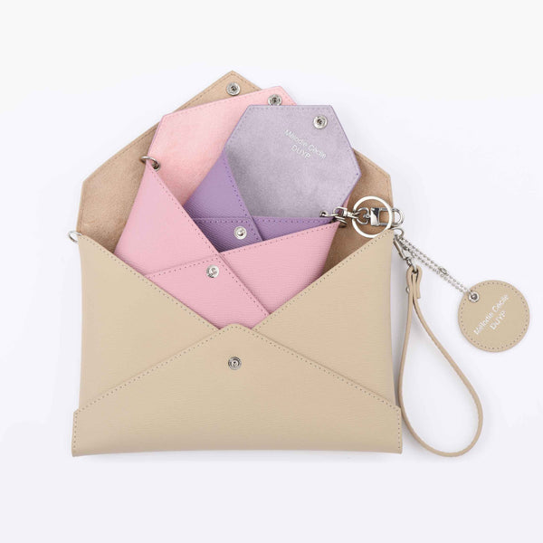 Epsom Leather - Envelope trio - Clutch Set - Beige - Pink - Mauve
