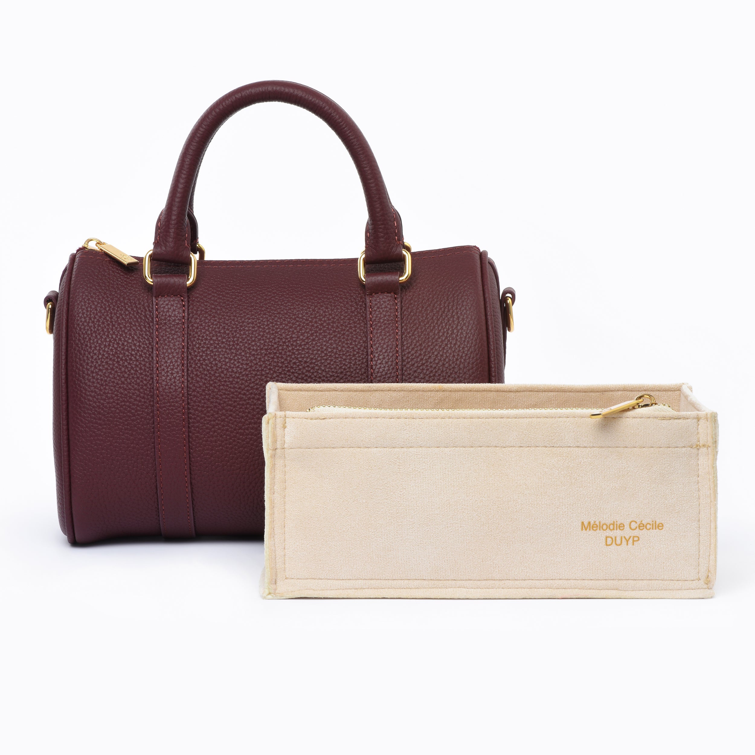 Burgundy Grained leather  - Mini Boston bag