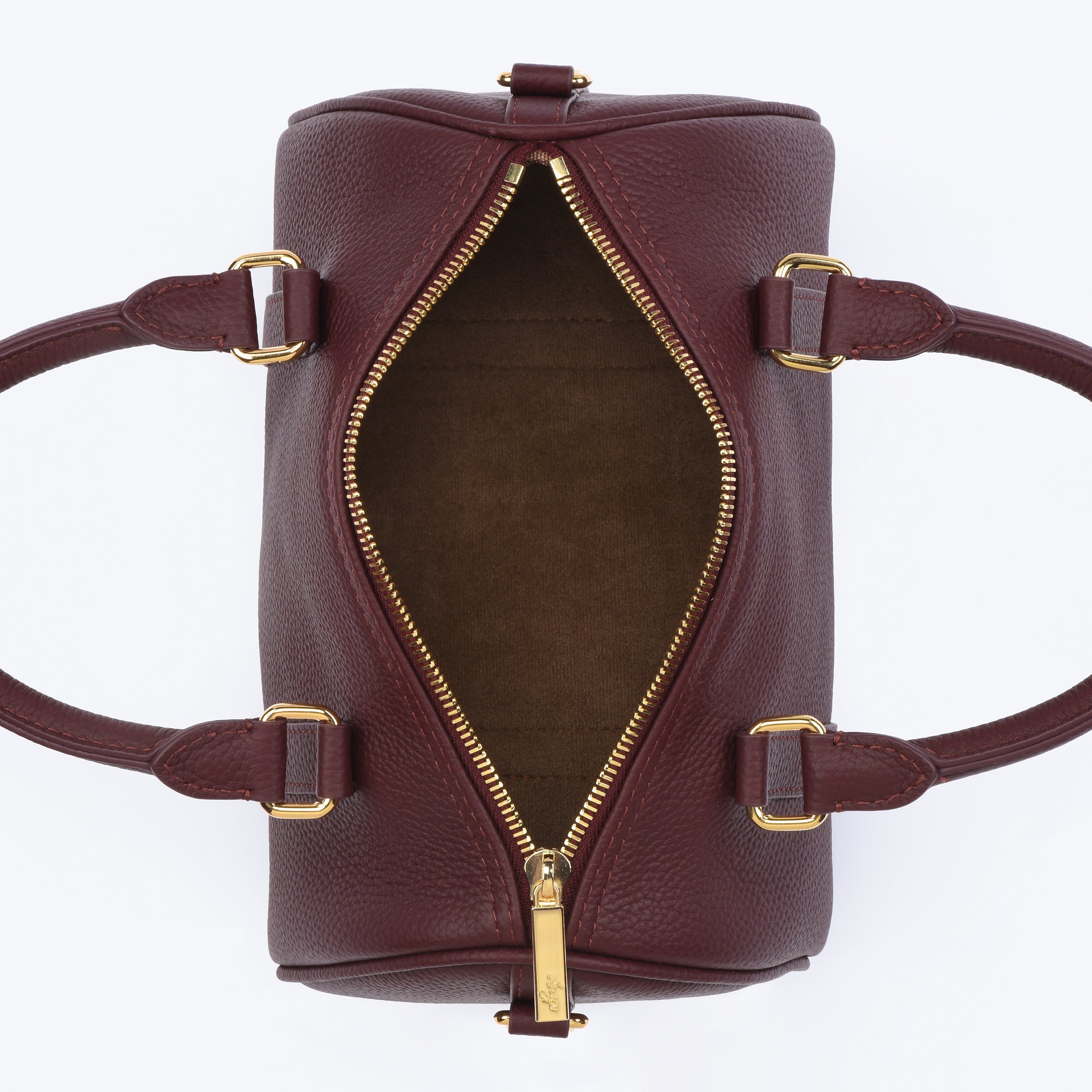 Burgundy Grained leather  - Mini Boston bag