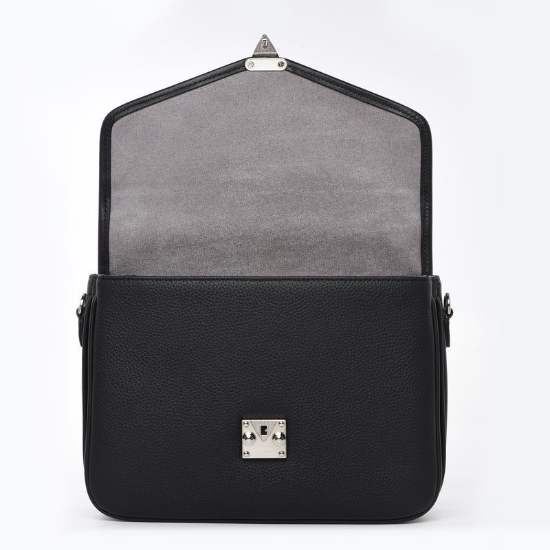 PRE ORDER Silver hardware Black Togo and Vachetta Leather - "Paris15" Satchel Crossbody bag