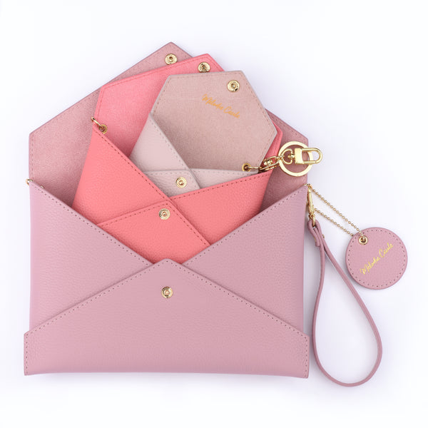 Togo Leather - Envelope trio - Clutch Set - PINK PALETTE