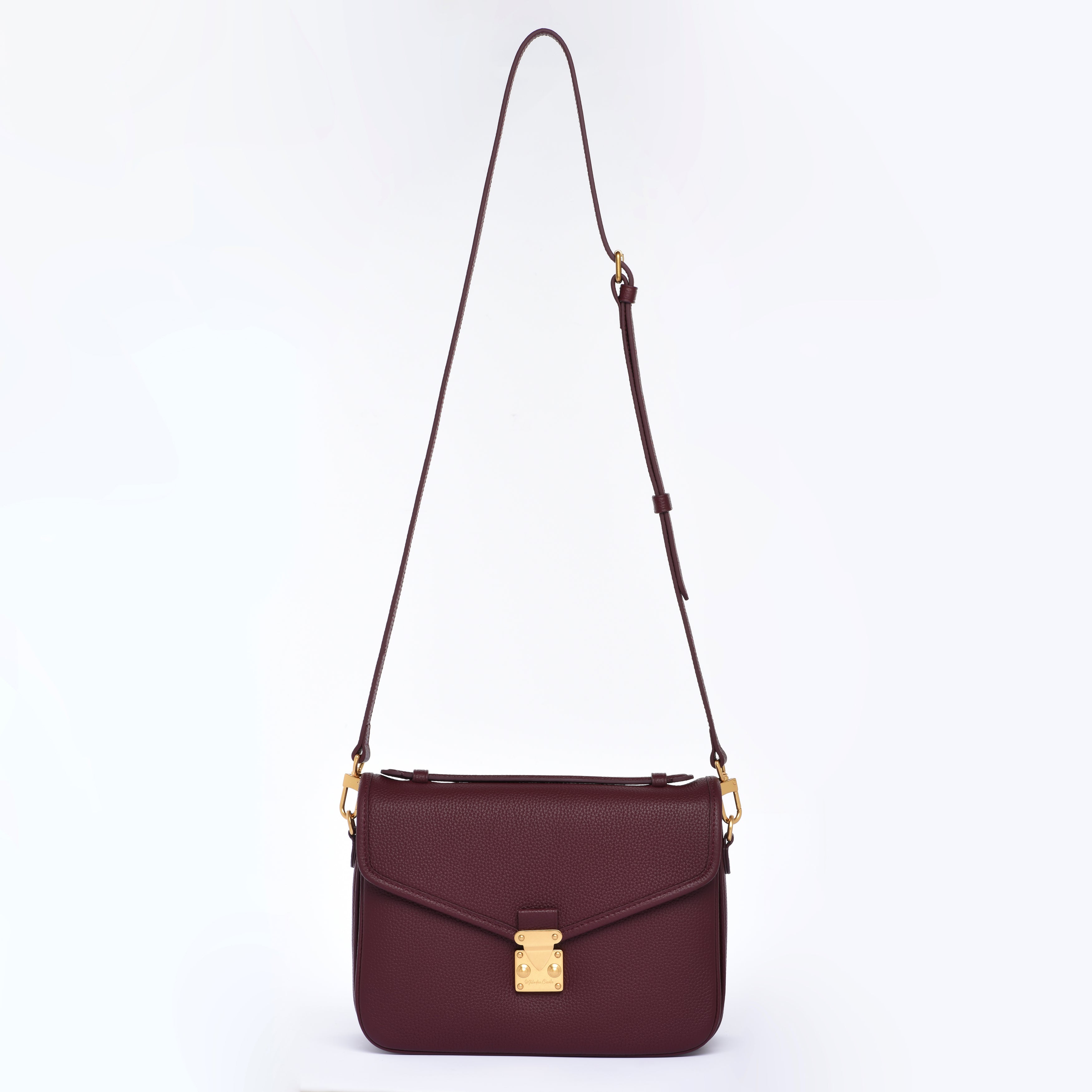 "Burgundy" Togo Leather - "Paris15" Satchel Crossbody bag