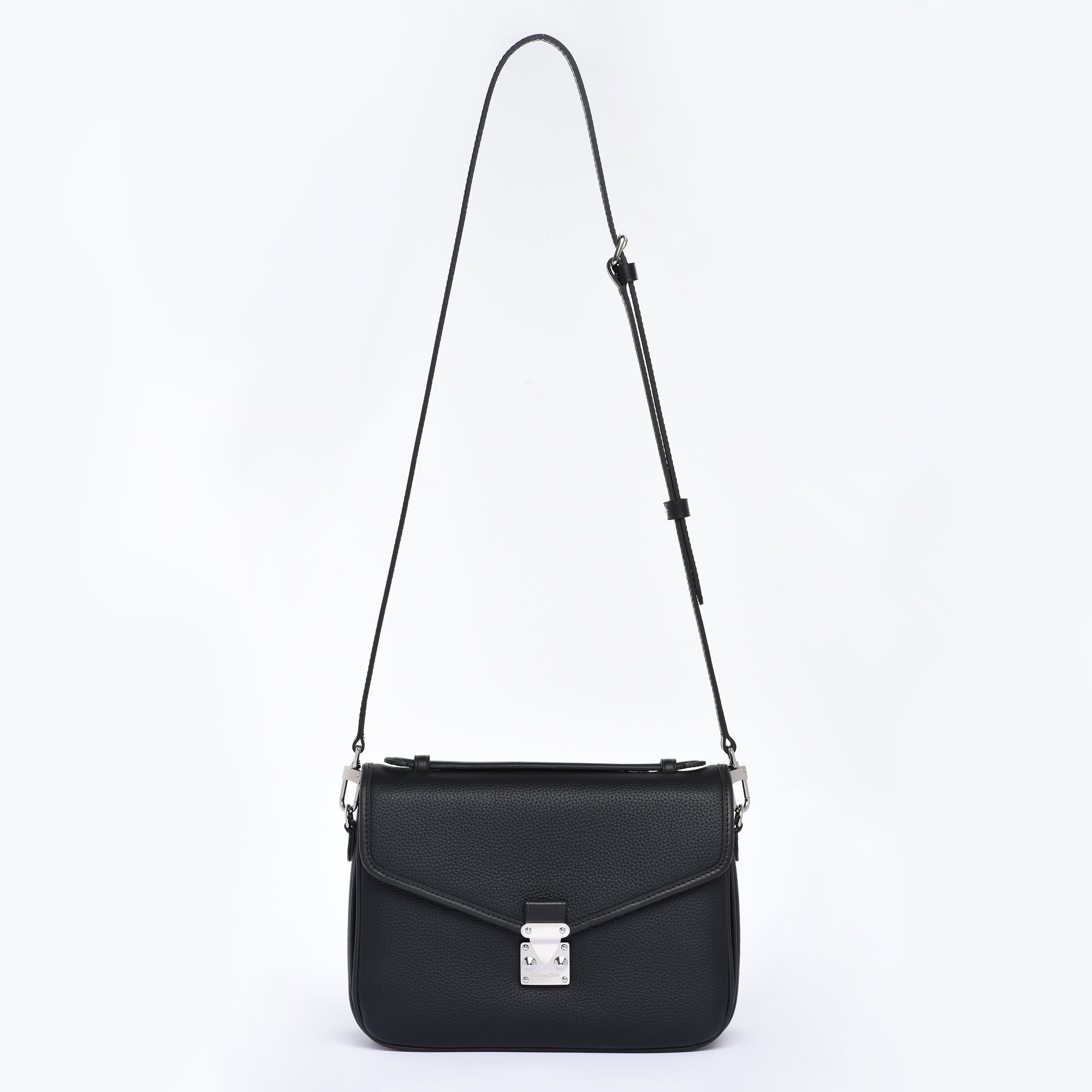 Silver hardware Black Togo and Vachetta Leather - "Paris15" Satchel Crossbody bag