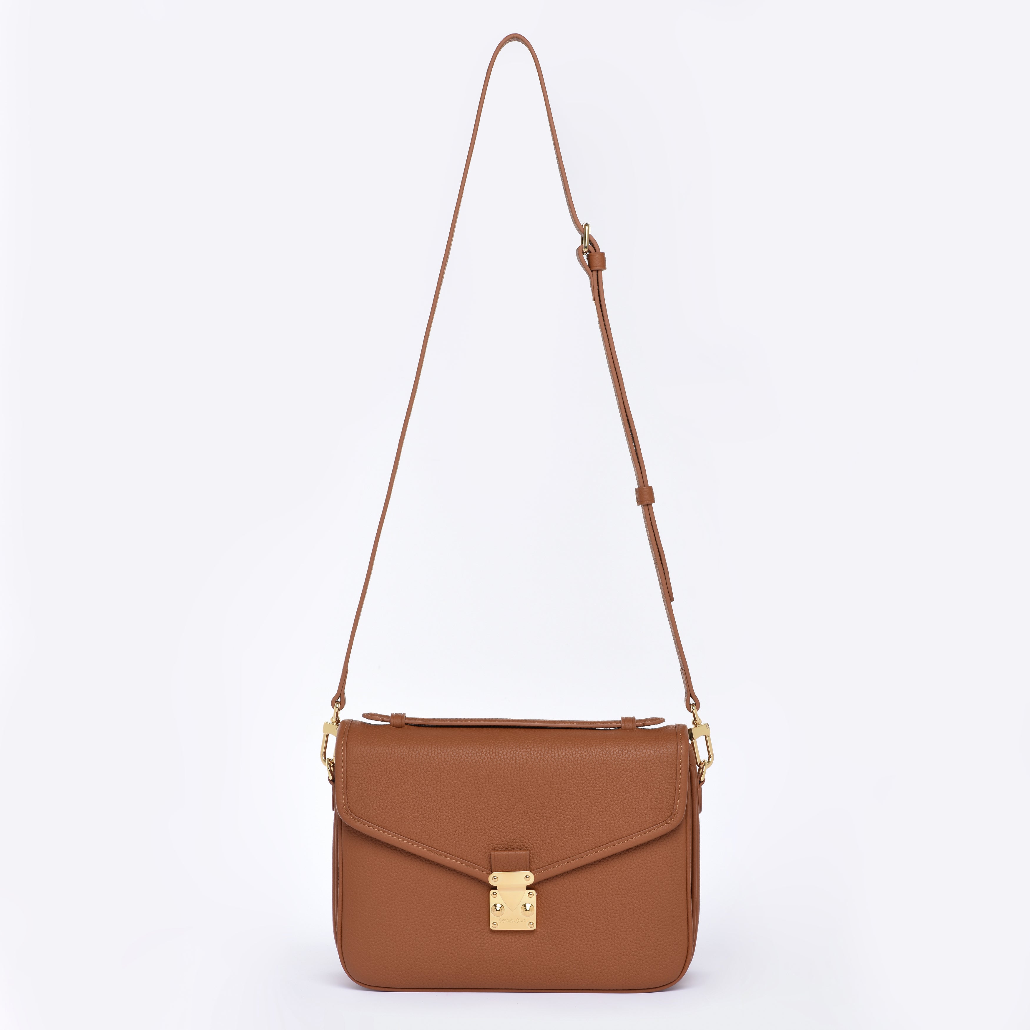 Camel Togo Leather - "Paris15" Satchel Crossbody bag