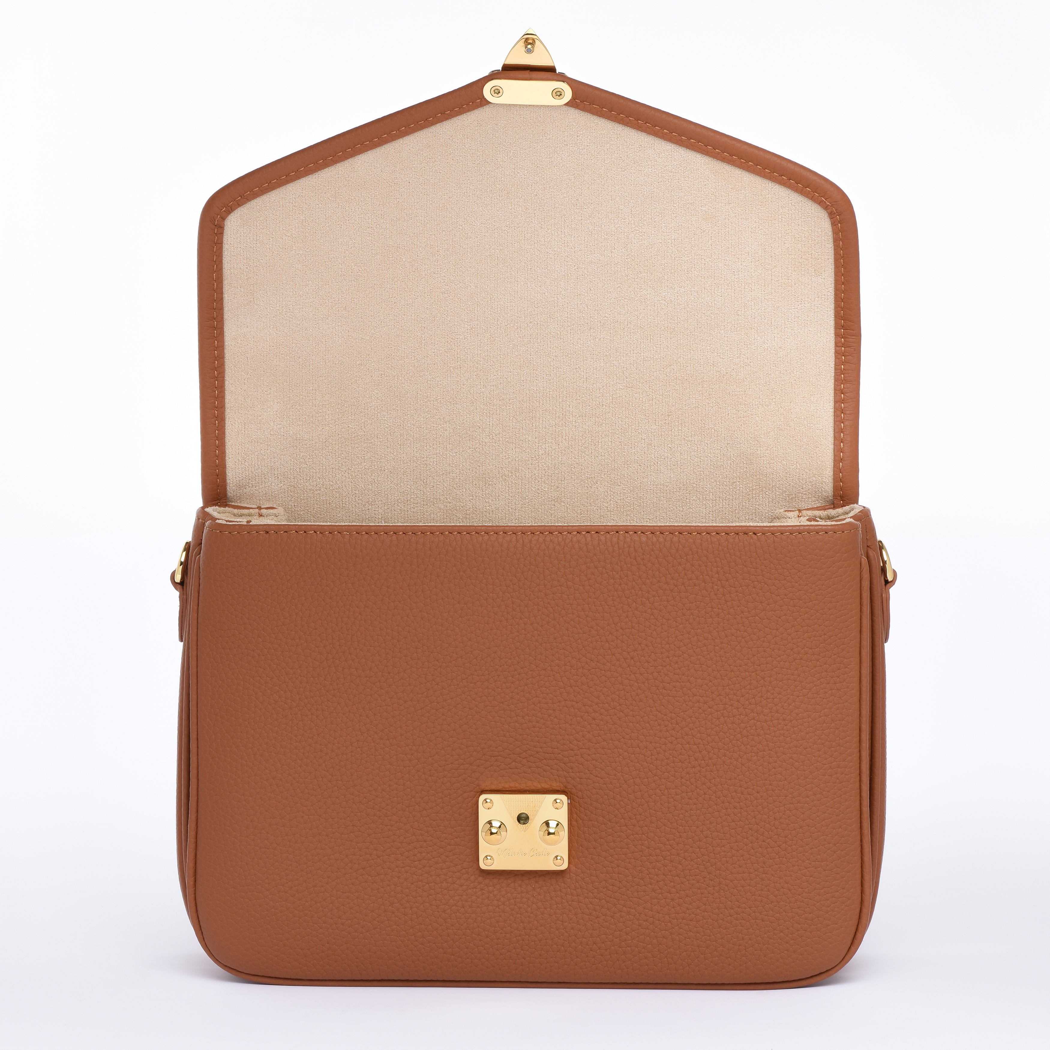 Camel Togo Leather - "Paris15" Satchel Crossbody bag