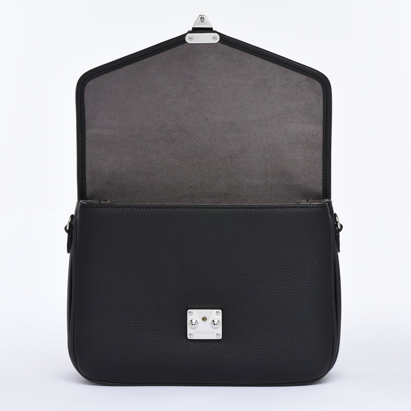 PRE ORDER Silver hardware Black Togo and Vachetta Leather - "Paris15" Satchel Crossbody bag