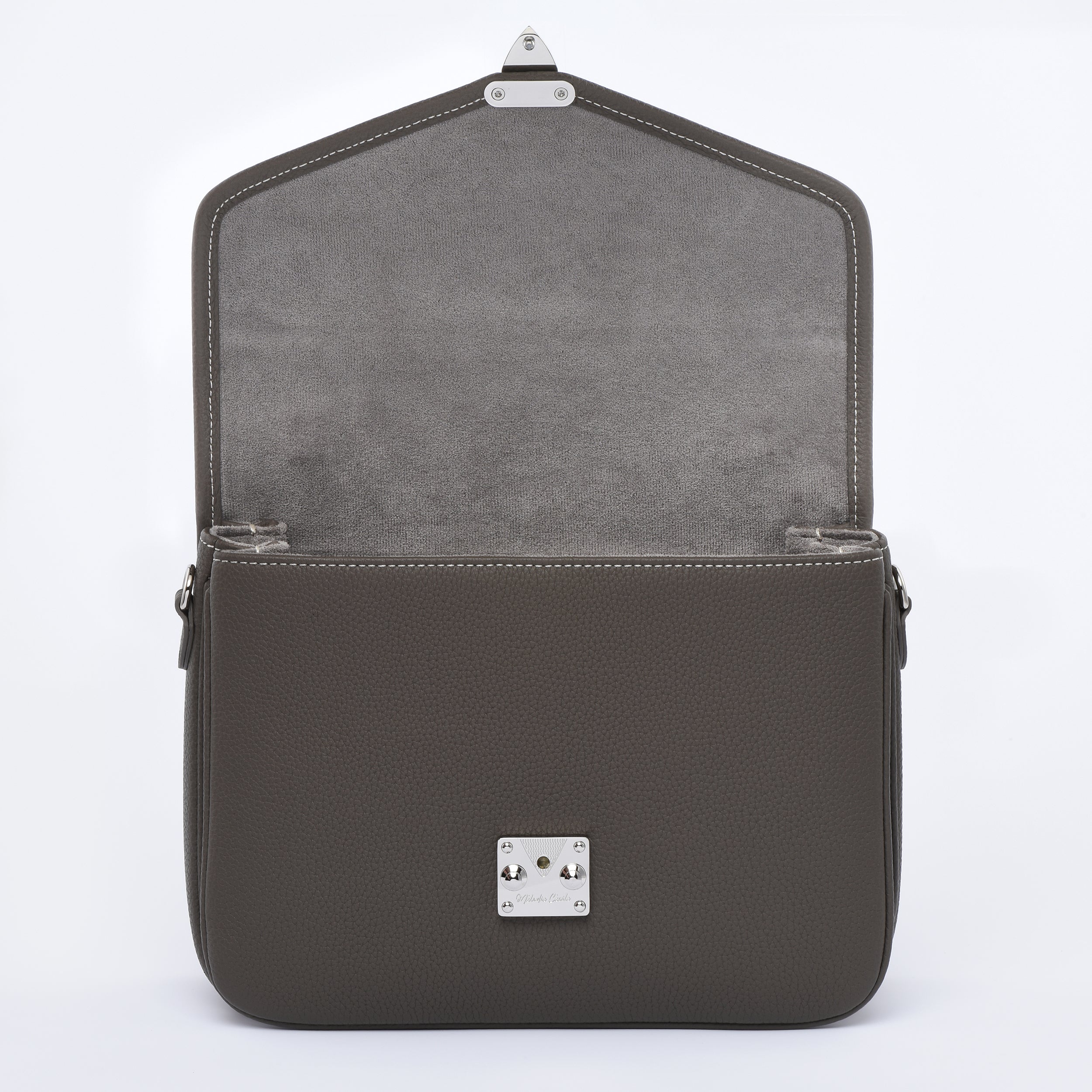 Graphite grey Togo Leather - "Paris15" Satchel Crossbody bag