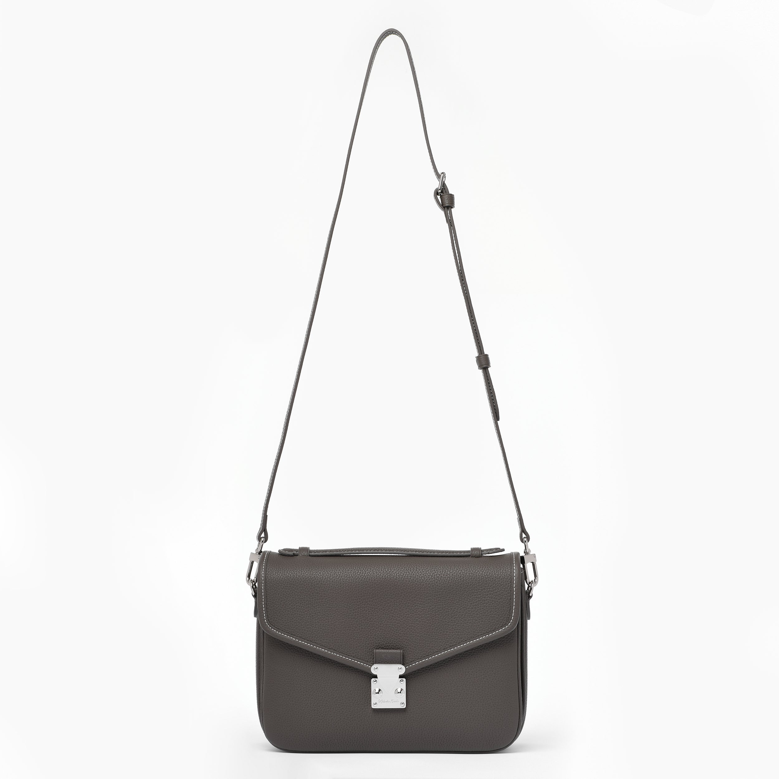 Graphite grey Togo Leather - "Paris15" Satchel Crossbody bag