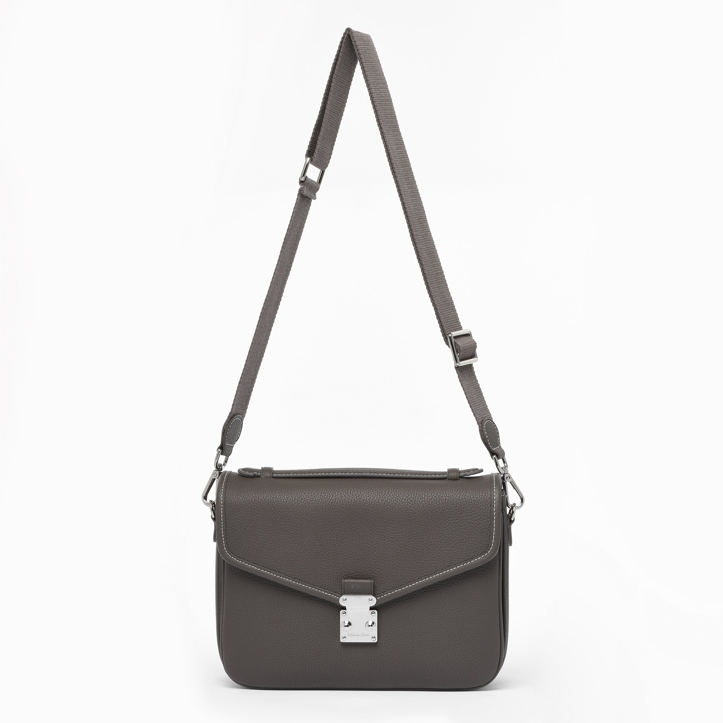 Graphite grey Togo Leather - "Paris15" Satchel Crossbody bag