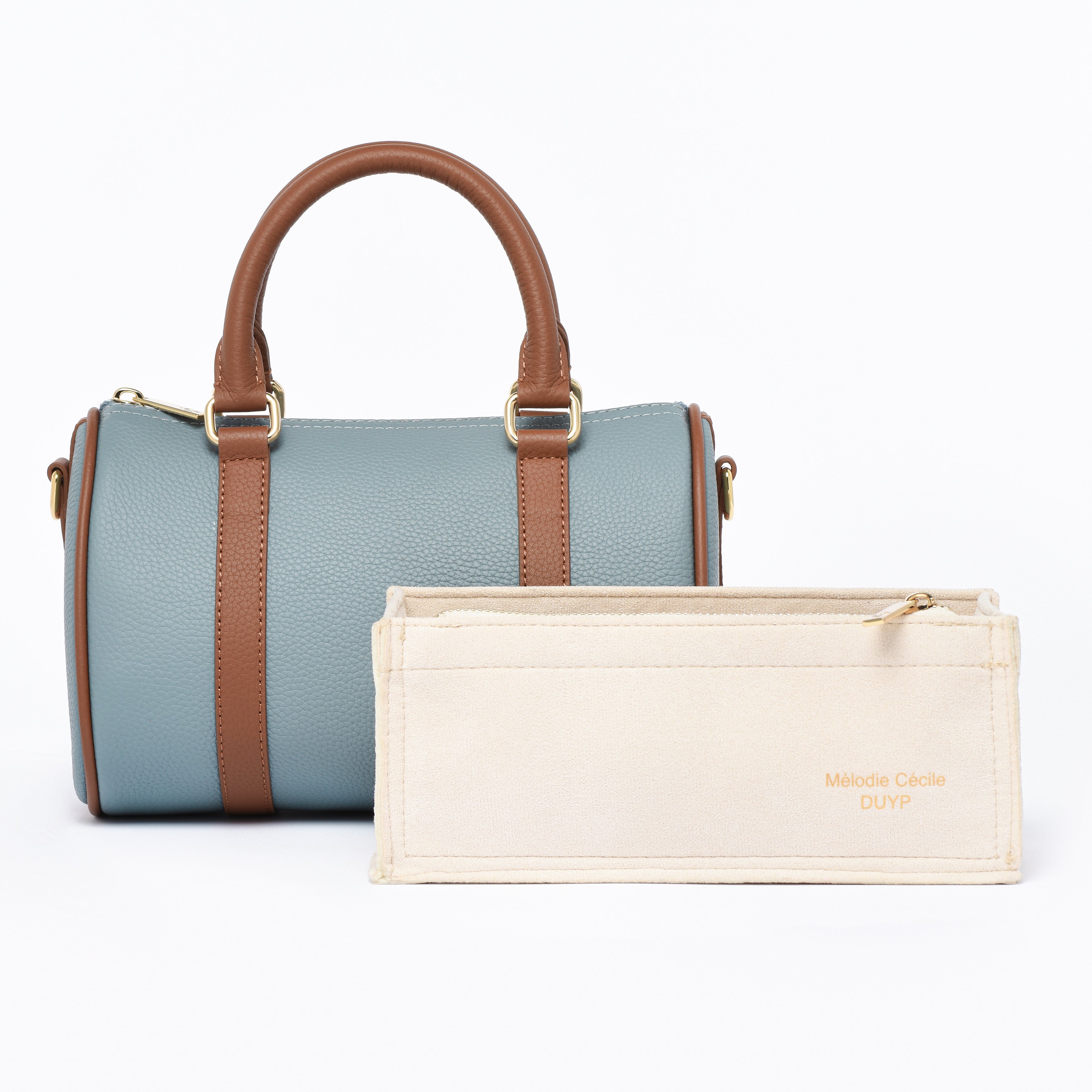 Pre order - Blue / Brown Grained leather  - Mini Boston bag