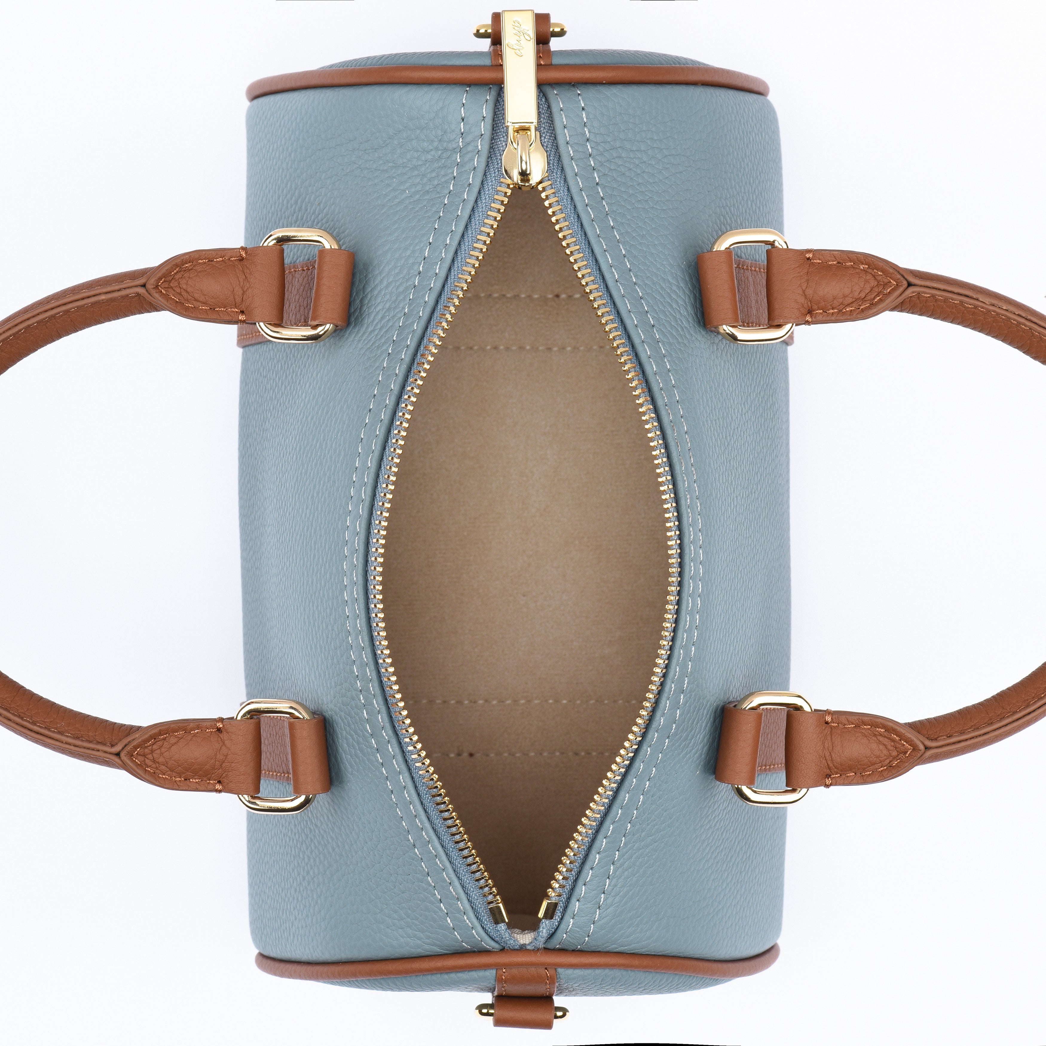 Pre order - Blue / Brown Grained leather  - Mini Boston bag