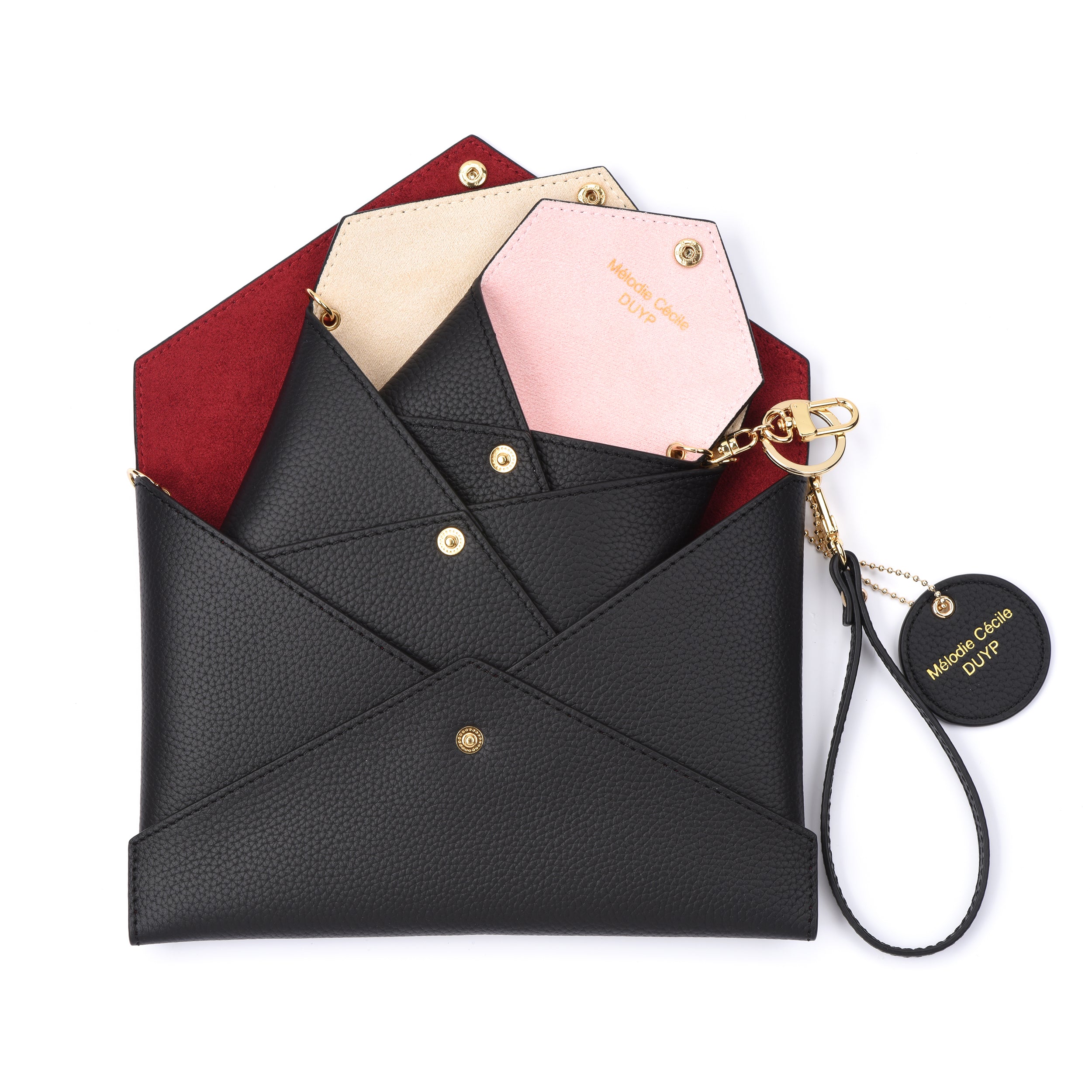 Togo Leather - Envelope trio - Clutch Set - BLACK