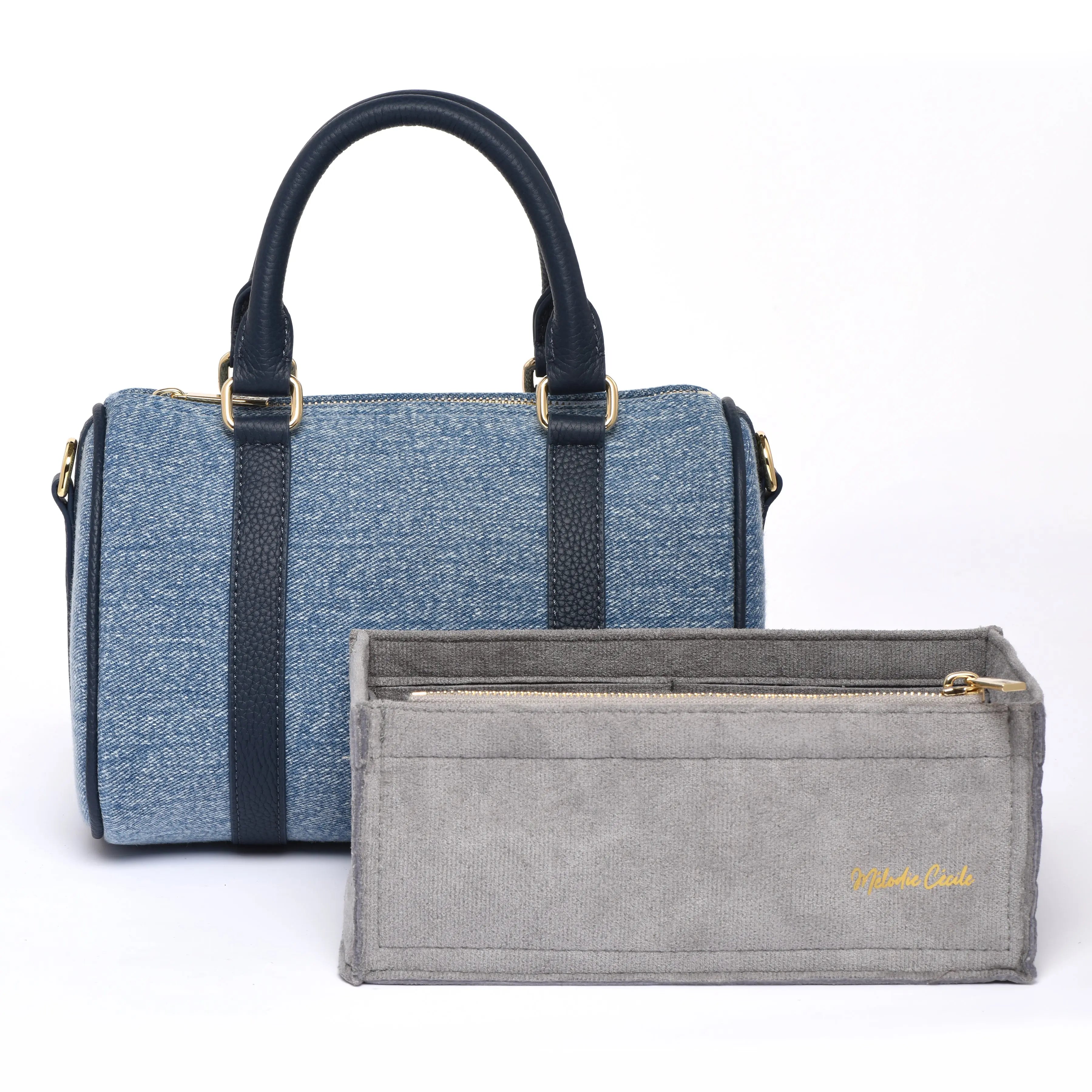 MINI BOSTON - Togo Leather Crossbody Bag - Pearl Grey -