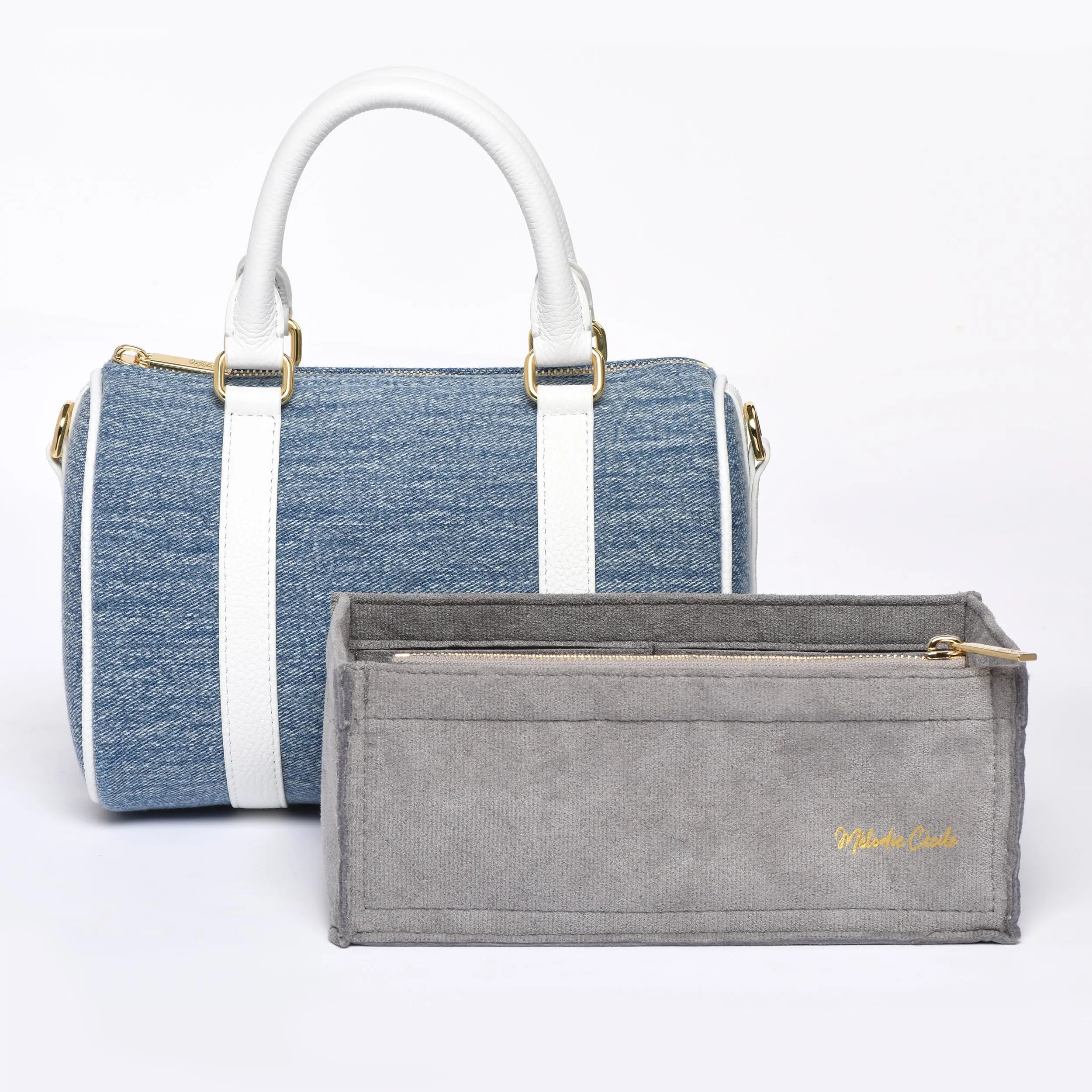 MINI BOSTON - Togo Leather Crossbody Bag - Pearl Grey -