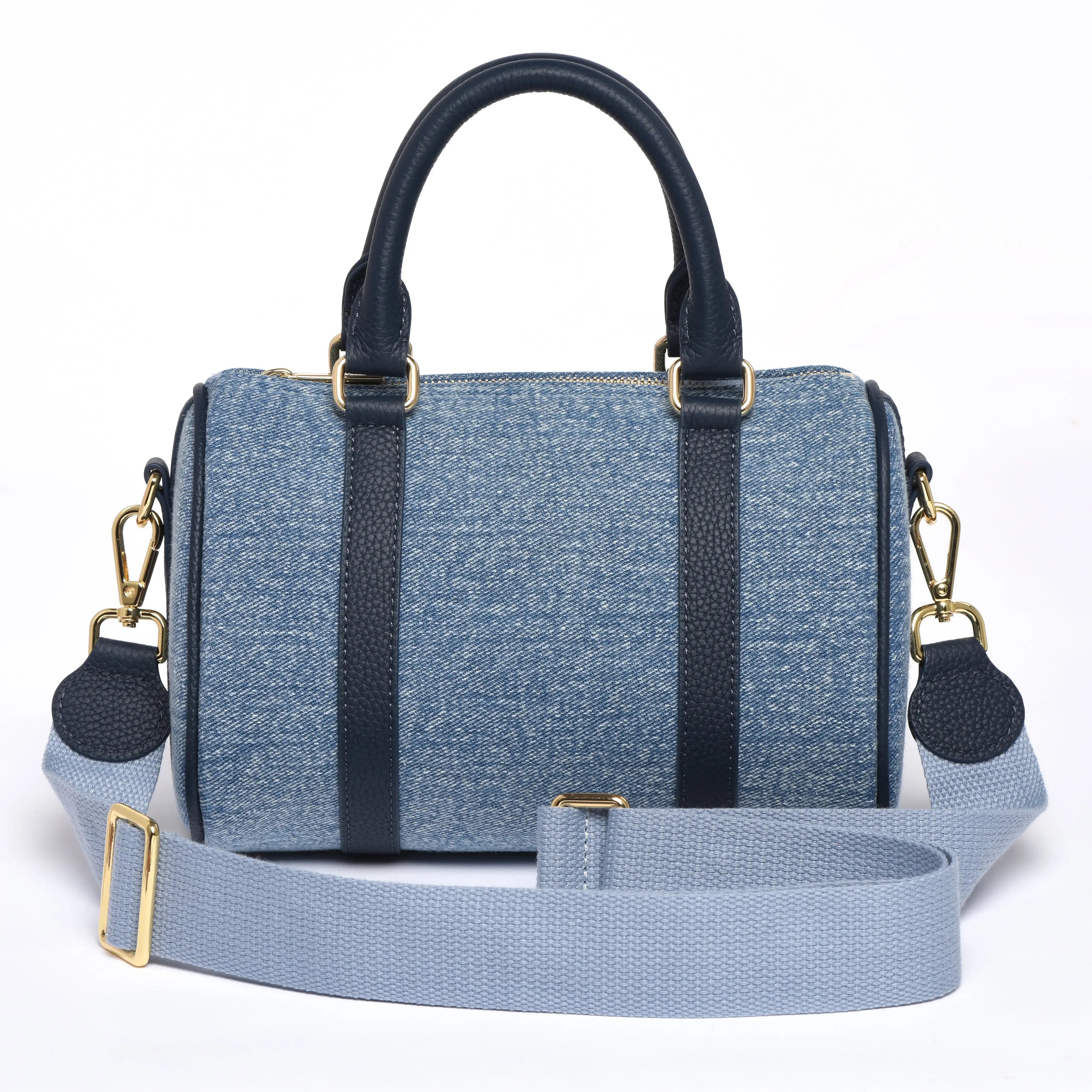 MINI BOSTON - Premium Denim & Togo Leather - Navy Blue dressupyourpurse