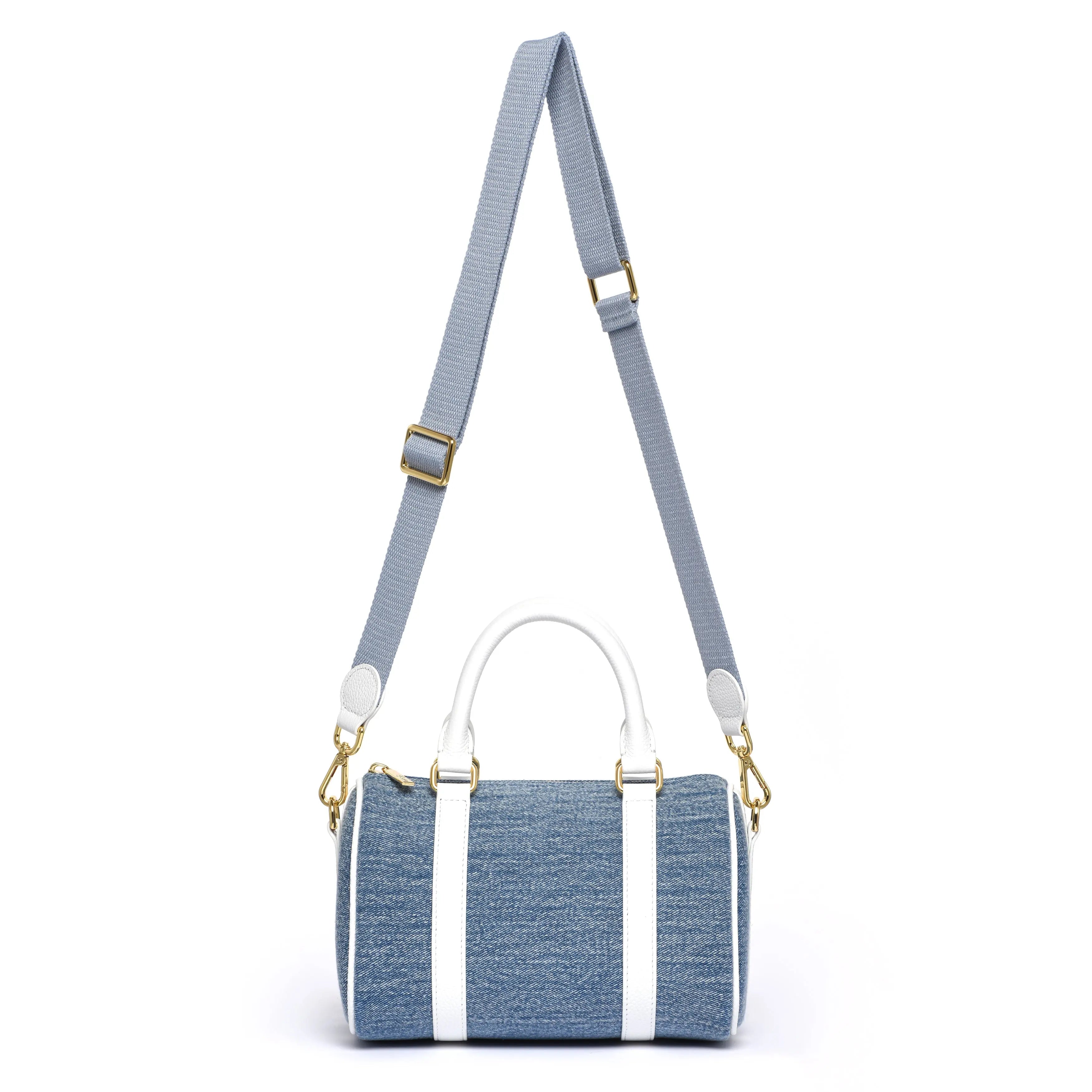 MINI BOSTON - Premium Denim & Togo Leather - Pearl White dressupyourpurse